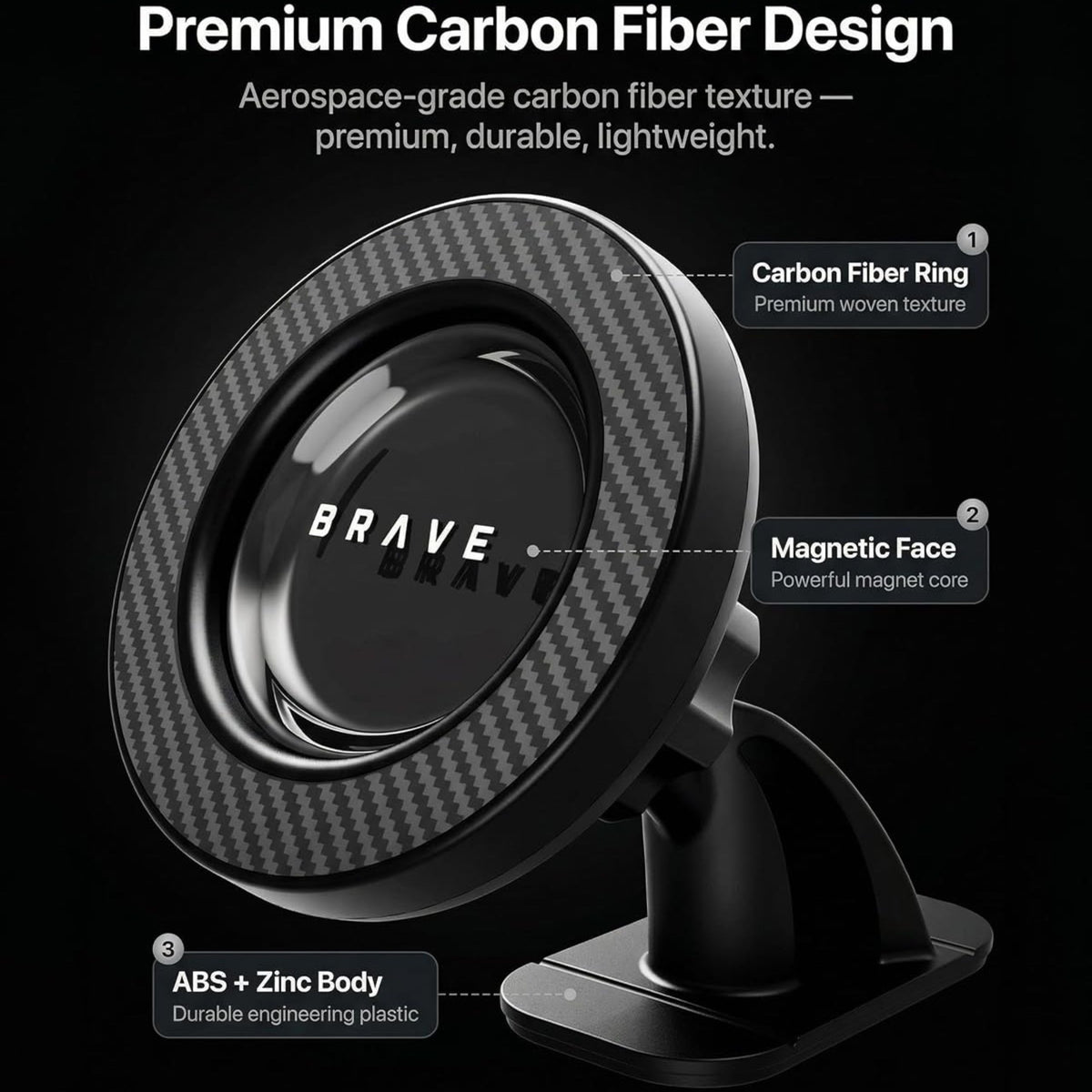 BRAVE 2-in-1 Universal Magnetic Car Mount BHL-61 - Black