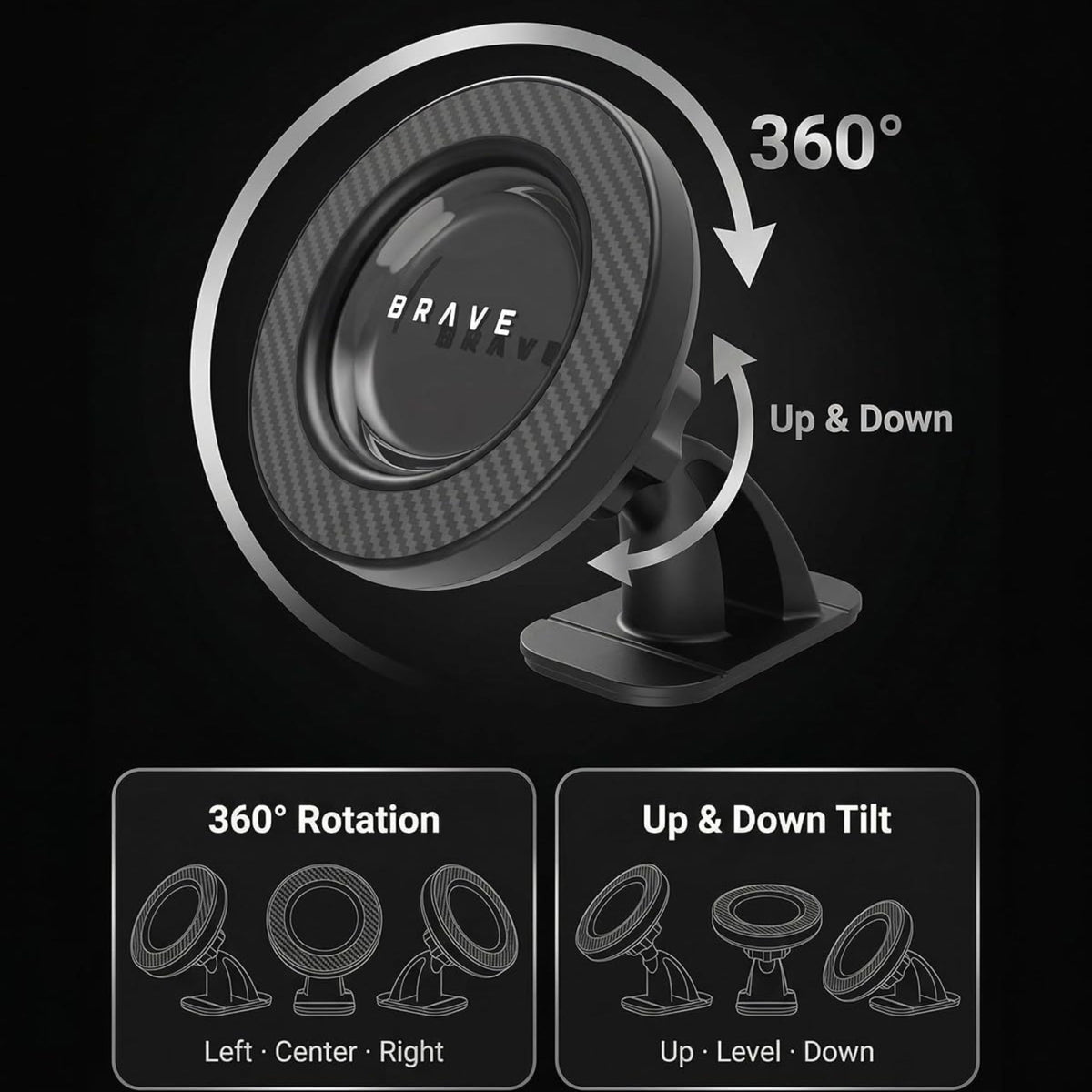 BRAVE 2-in-1 Universal Magnetic Car Mount BHL-61 - Black
