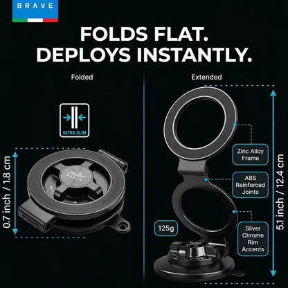 BRAVE Vacuum Section Foldable Magnetic Car Mount BHL-62 - Black