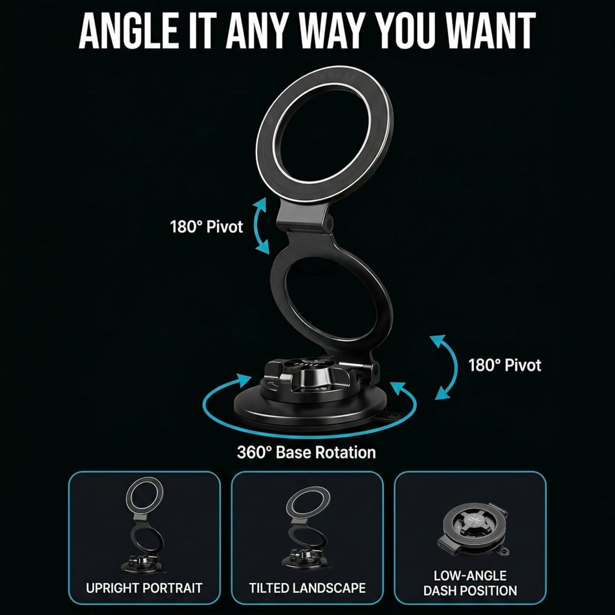 BRAVE Vacuum Section Foldable Magnetic Car Mount BHL-62 - Black