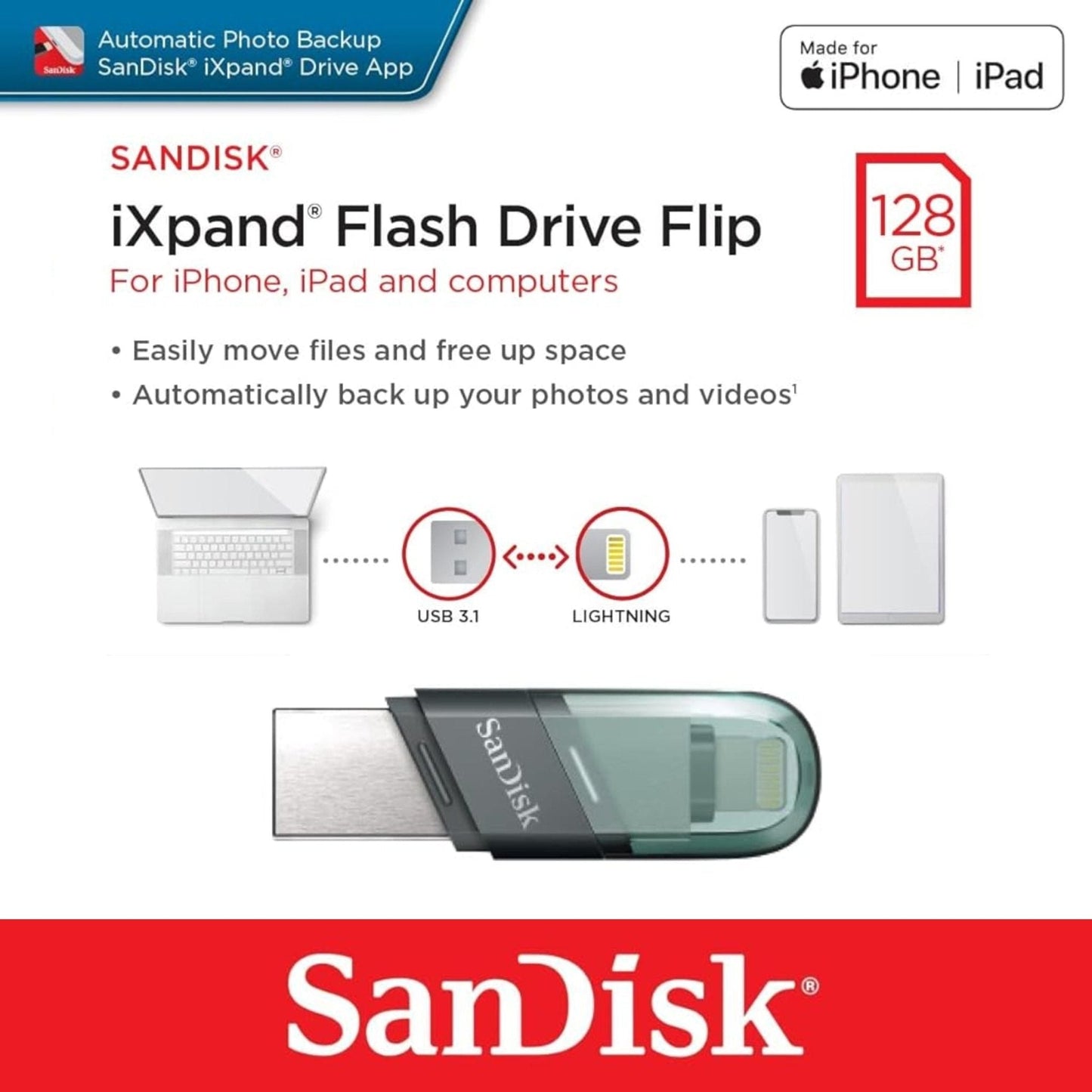 SanDisk iXpand Flash Drive Flip Type A - Lightning