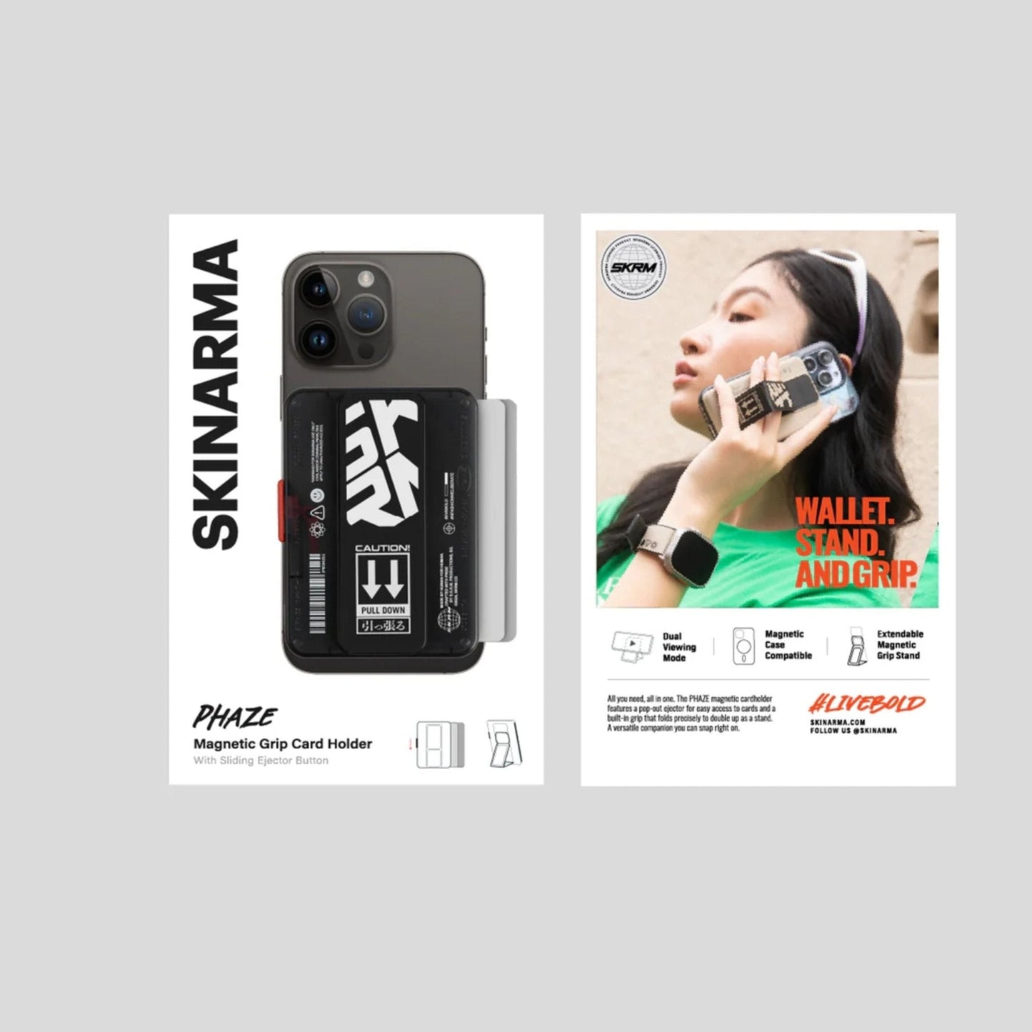 Skinarma Magnetic Cardholder Case with GripStand PHAZE - Black