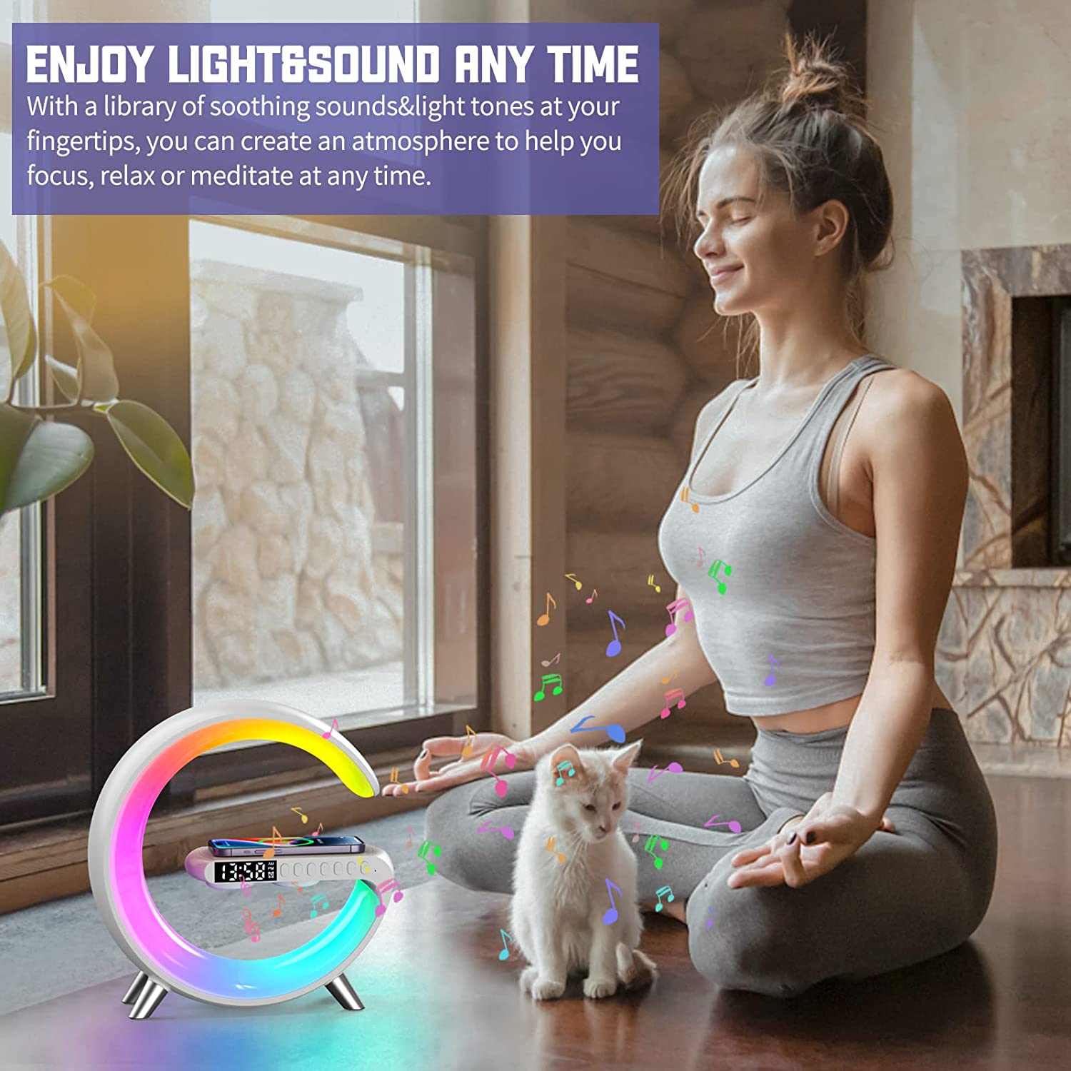 Smart Light Multifunctional 15W Wireless Charger Built-in Bluetooth Speaker - White