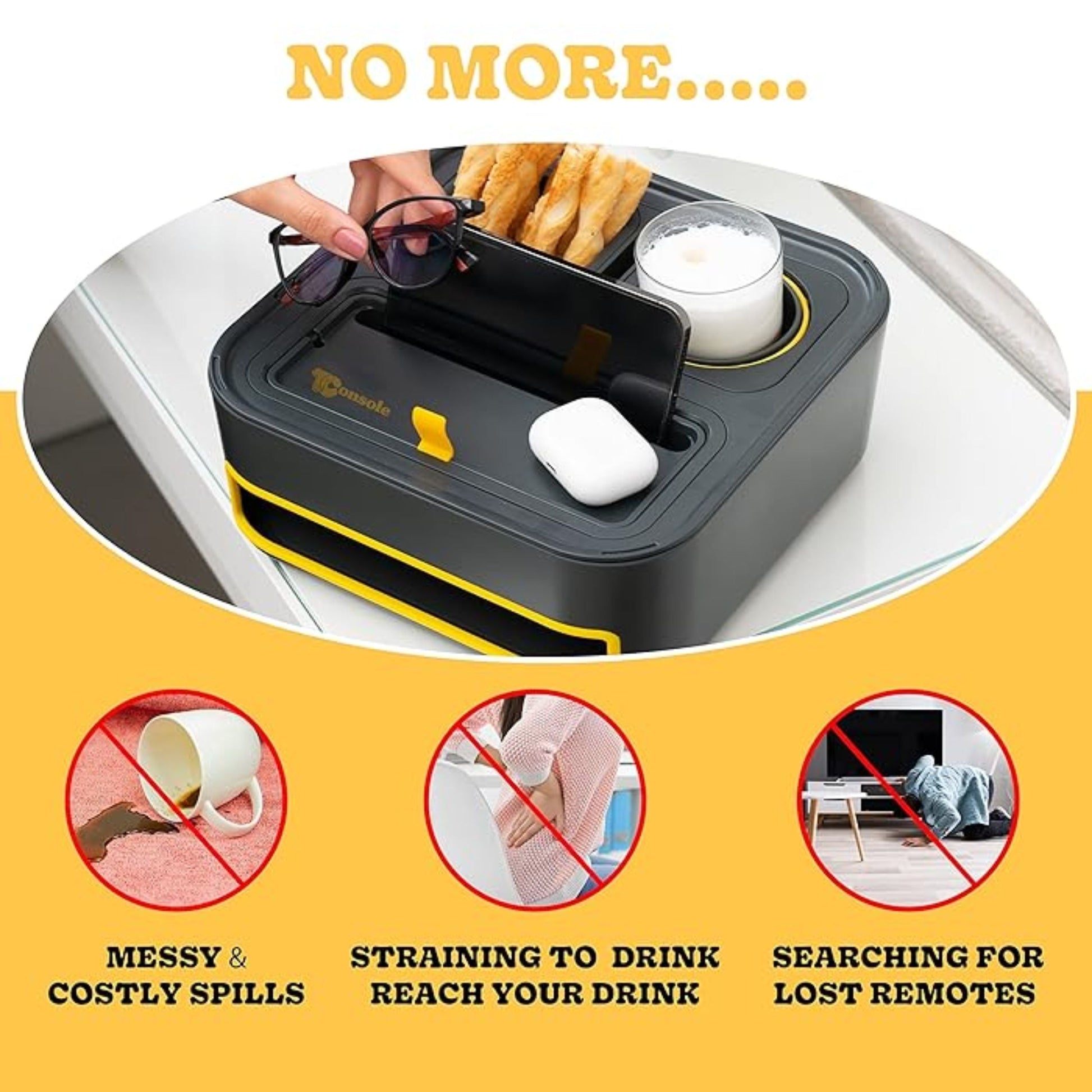 Sofa Tray, Couch Arm Table, Cup Holder Orgazinier Black&Yellow