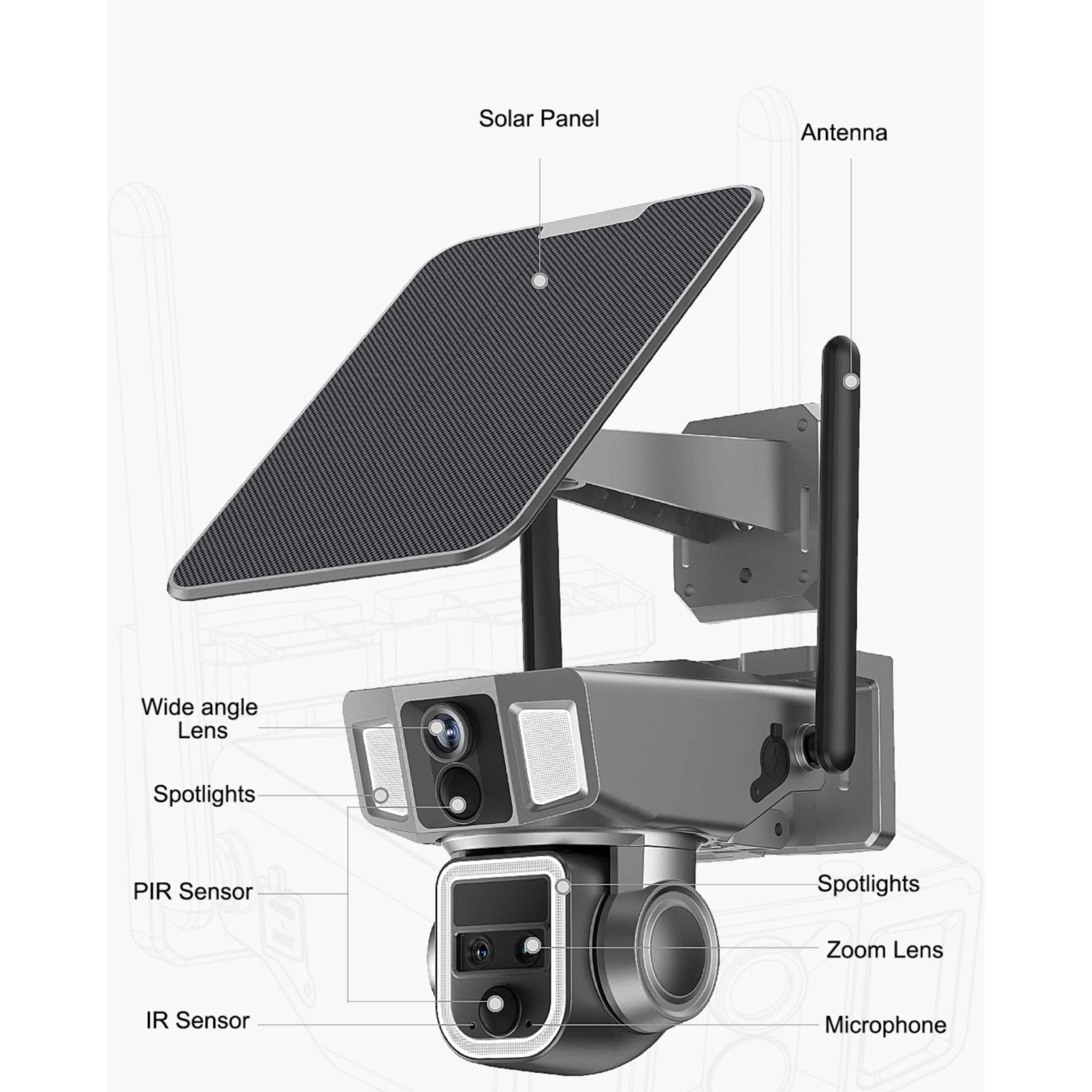 Solar Dual Camera 10X Wifi & 4G Smart PTZ Y7A - Grey