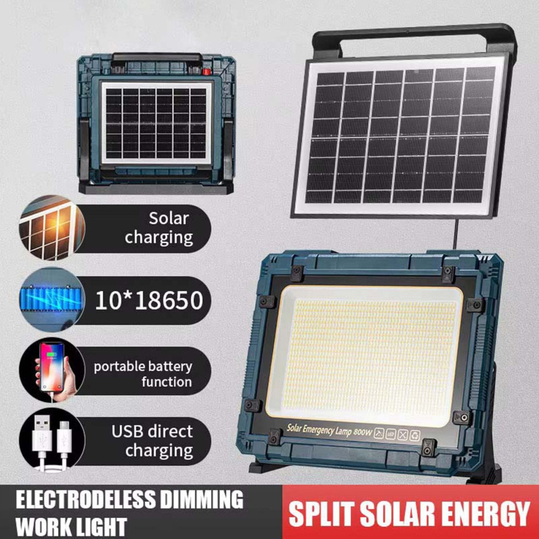 Solar Emergency Rechargeable Flood Light 800W - W8121-3 - Blue