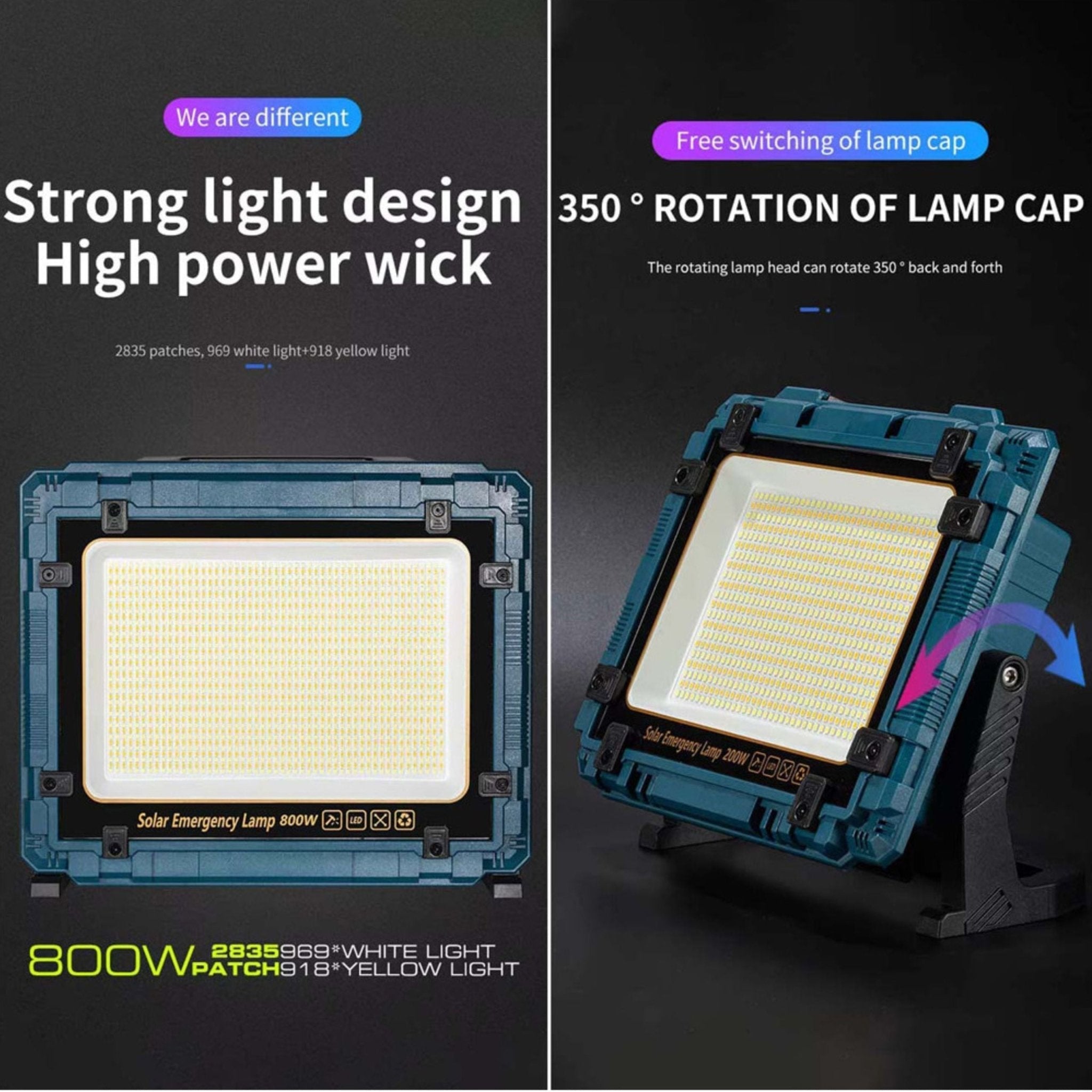 Solar Emergency Rechargeable Flood Light 800W - W8121-3 - Blue