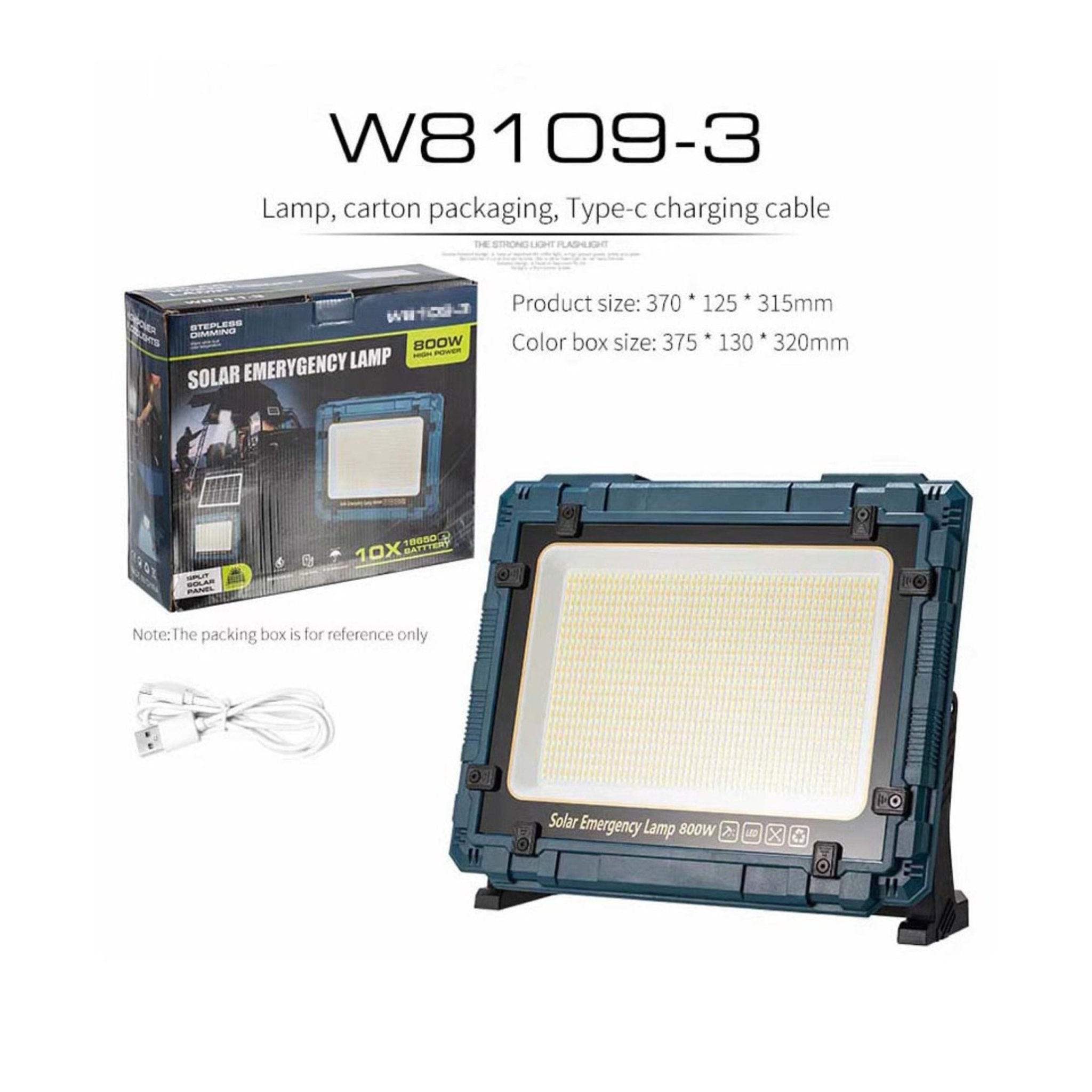 Solar Emergency Rechargeable Flood Light 800W - W8121-3 - Blue