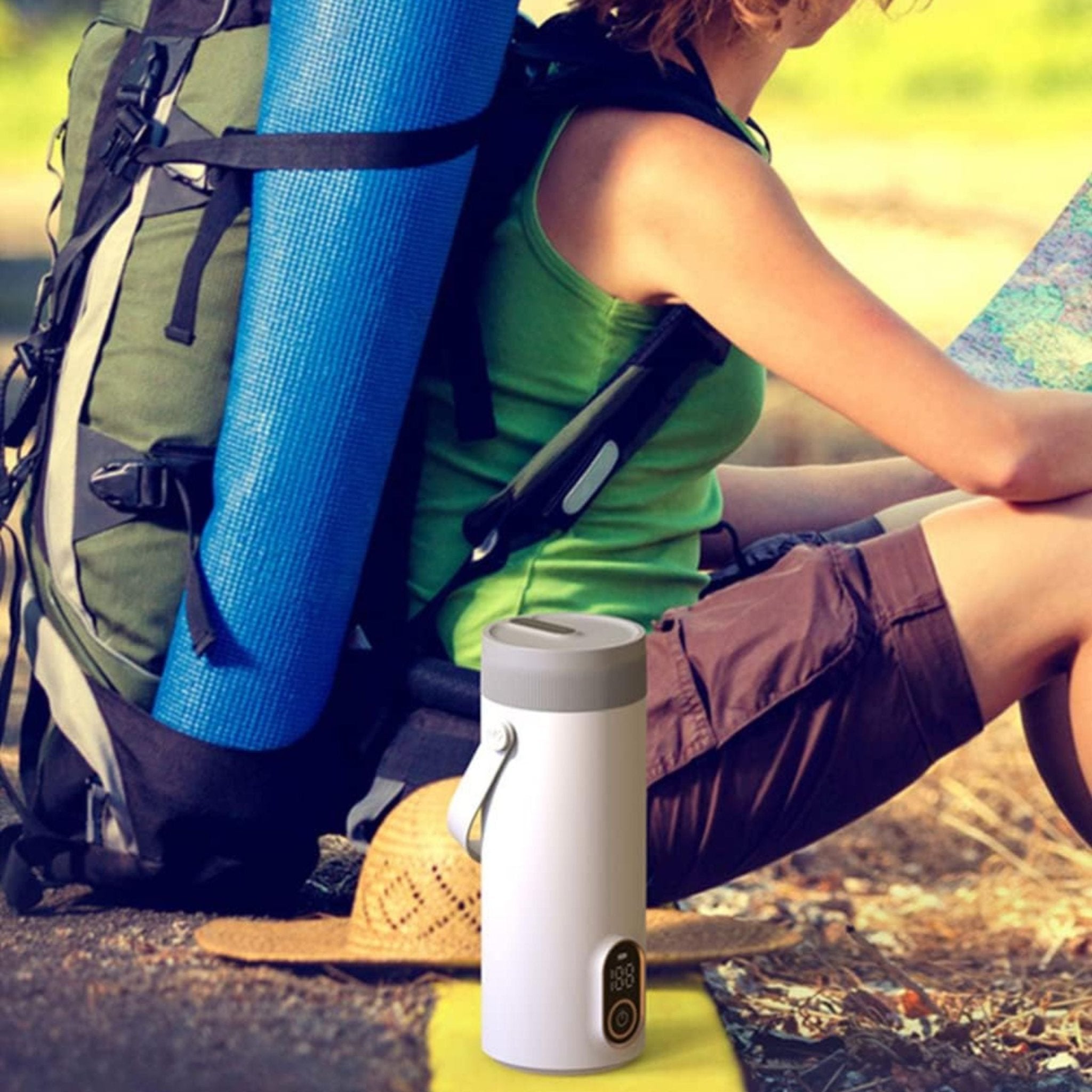 Stainless Steel Portable Cordless Rechargeable Outdoor Self-Warming Kettle - White