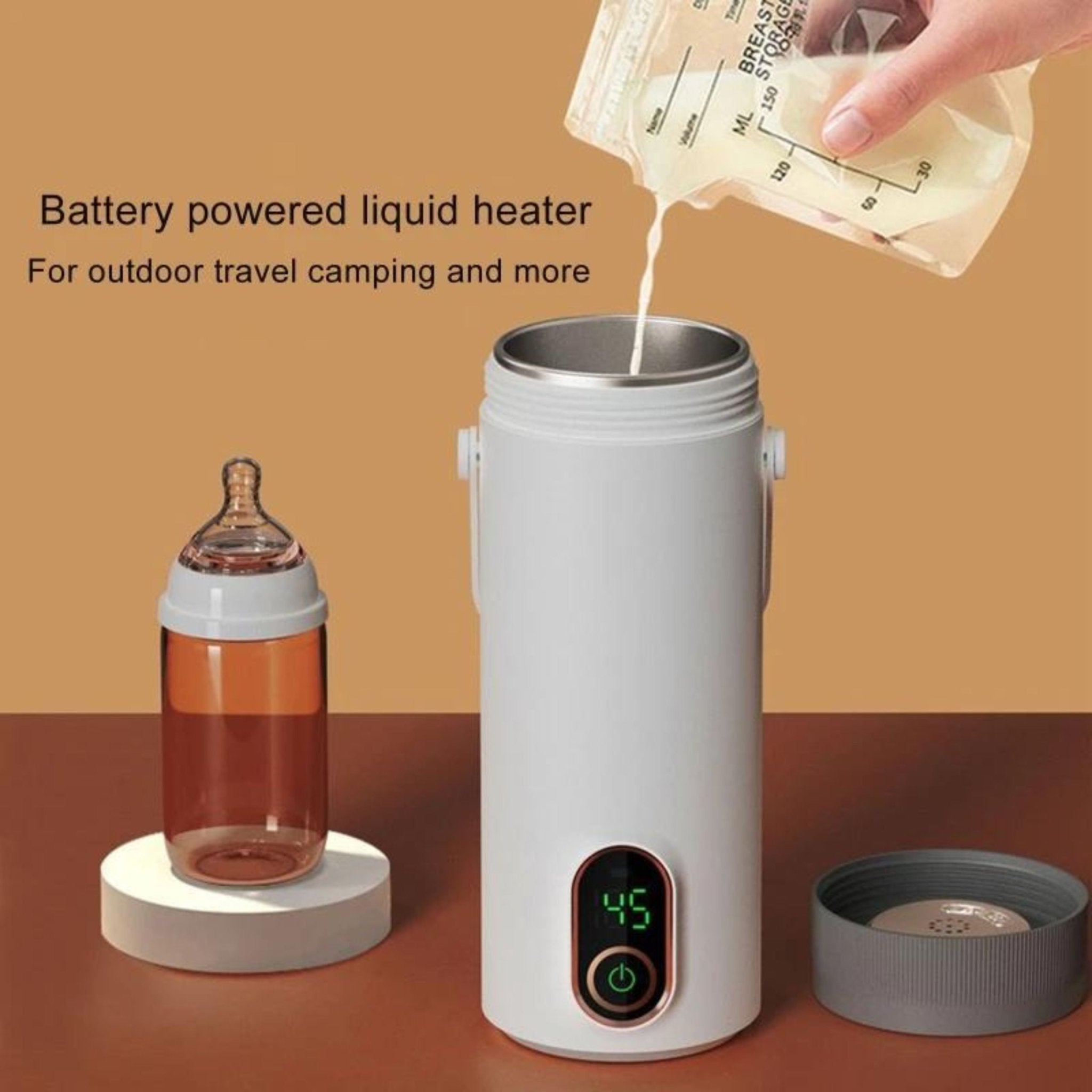 Stainless Steel Portable Cordless Rechargeable Outdoor Self-Warming Kettle - White