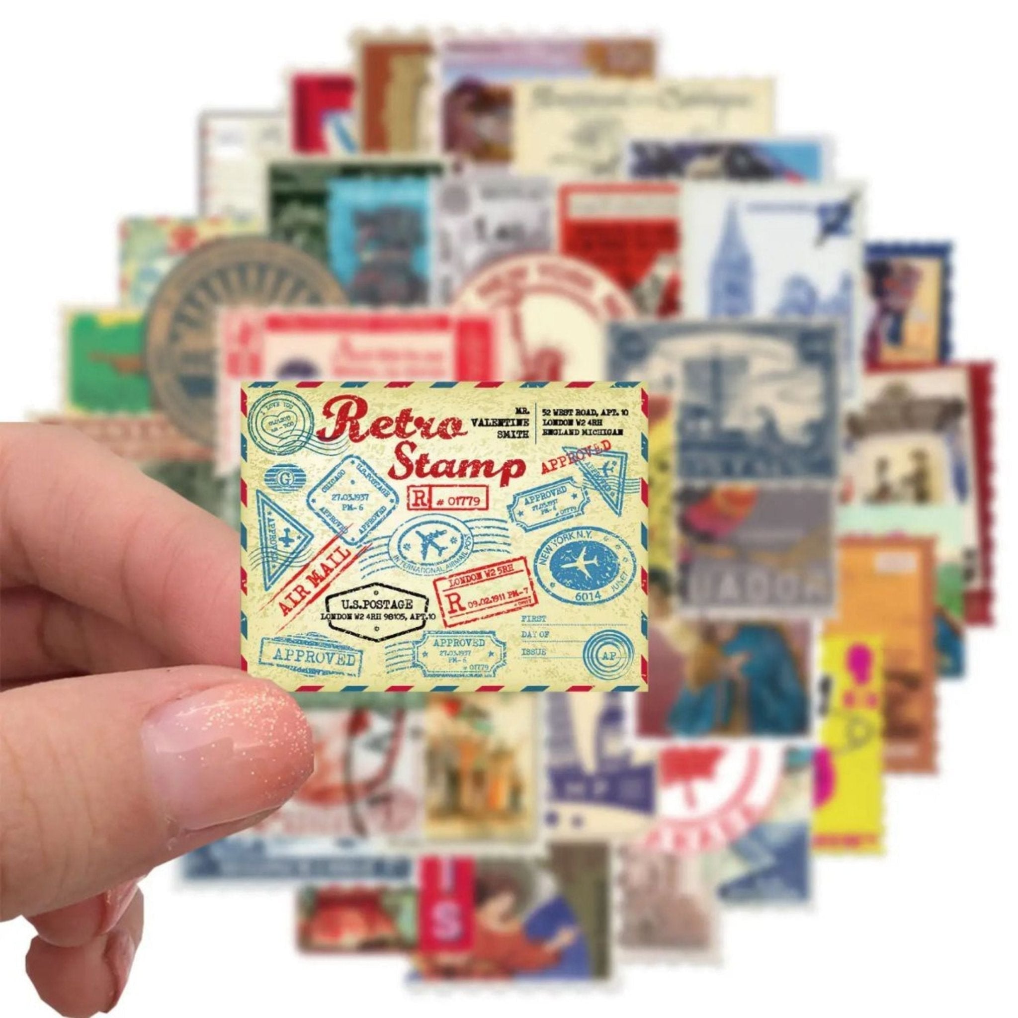 Sticker Vintage Postage Stamp -50pc