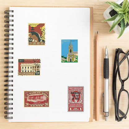 Sticker Vintage Postage Stamp -50pc