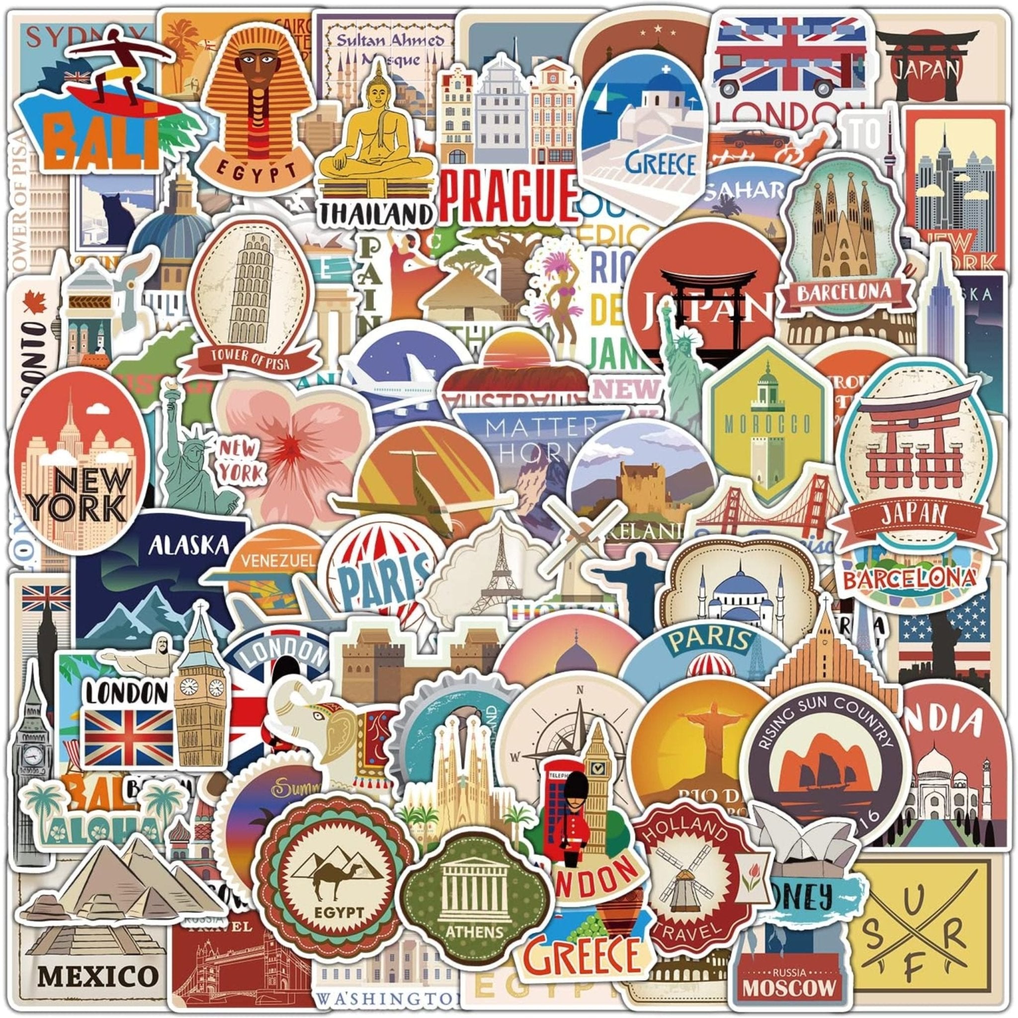 Sticker World Tourism Landmarks - 100pc