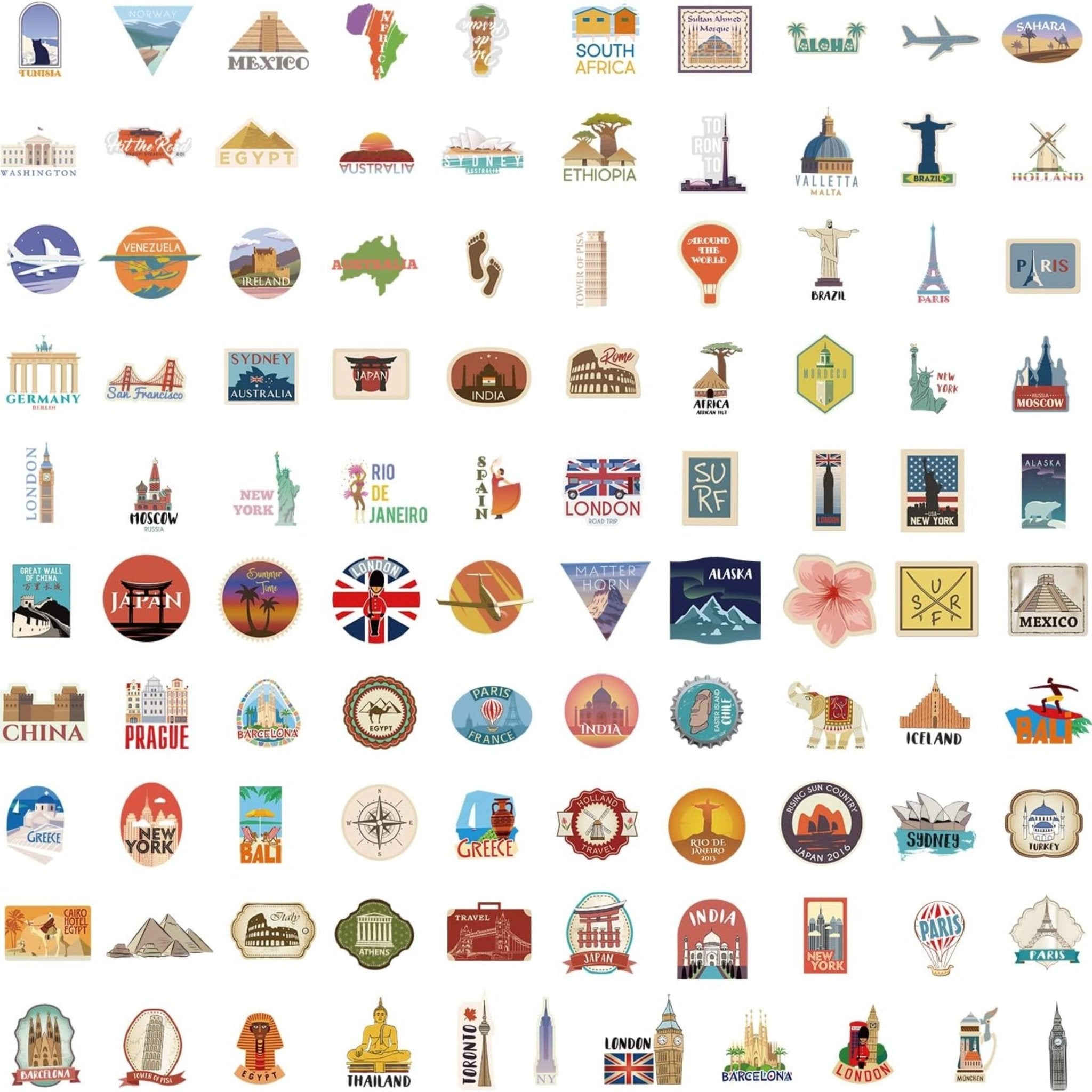 Sticker World Tourism Landmarks - 100pc