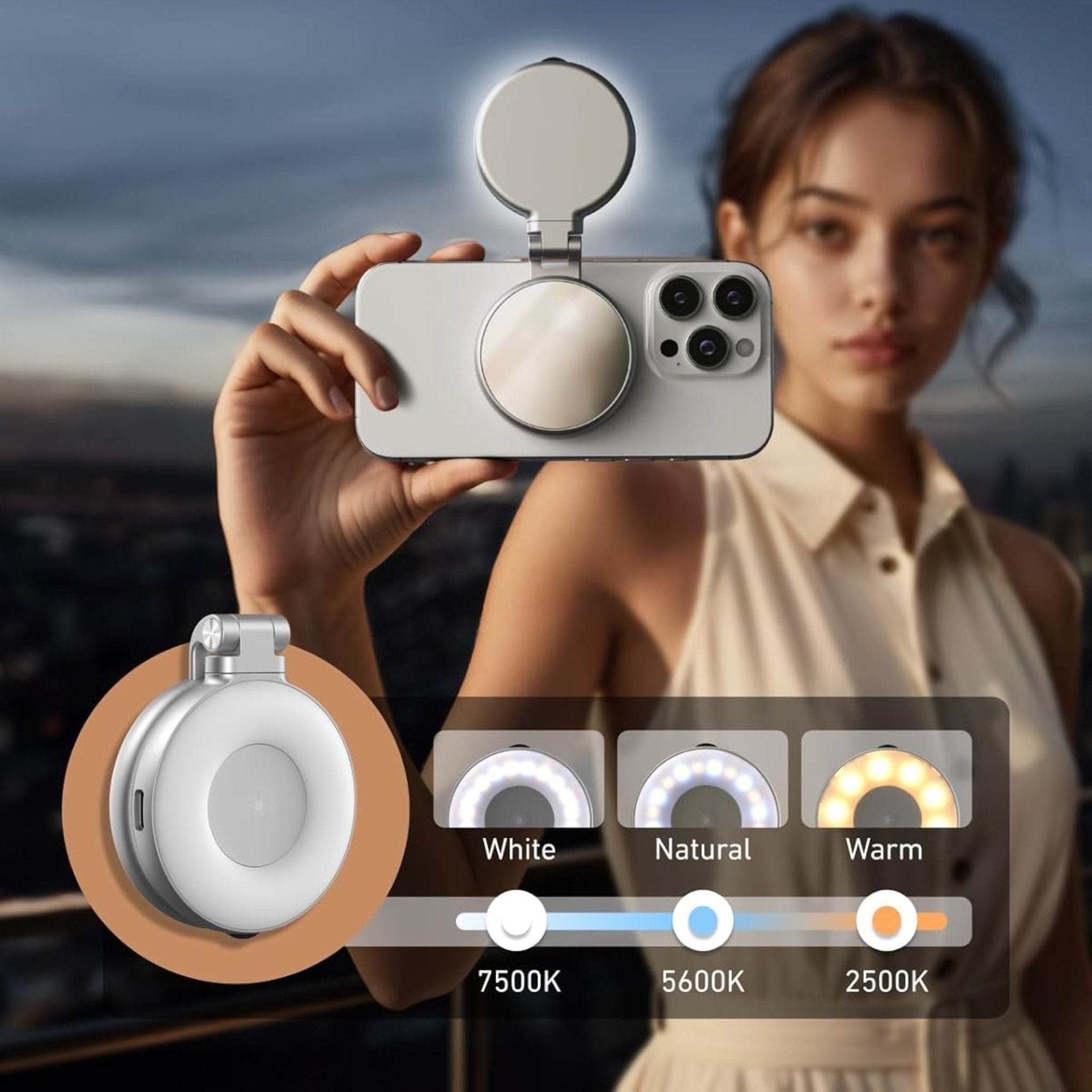 TELESIN C03 Magnetic Selfie Ring Light - White