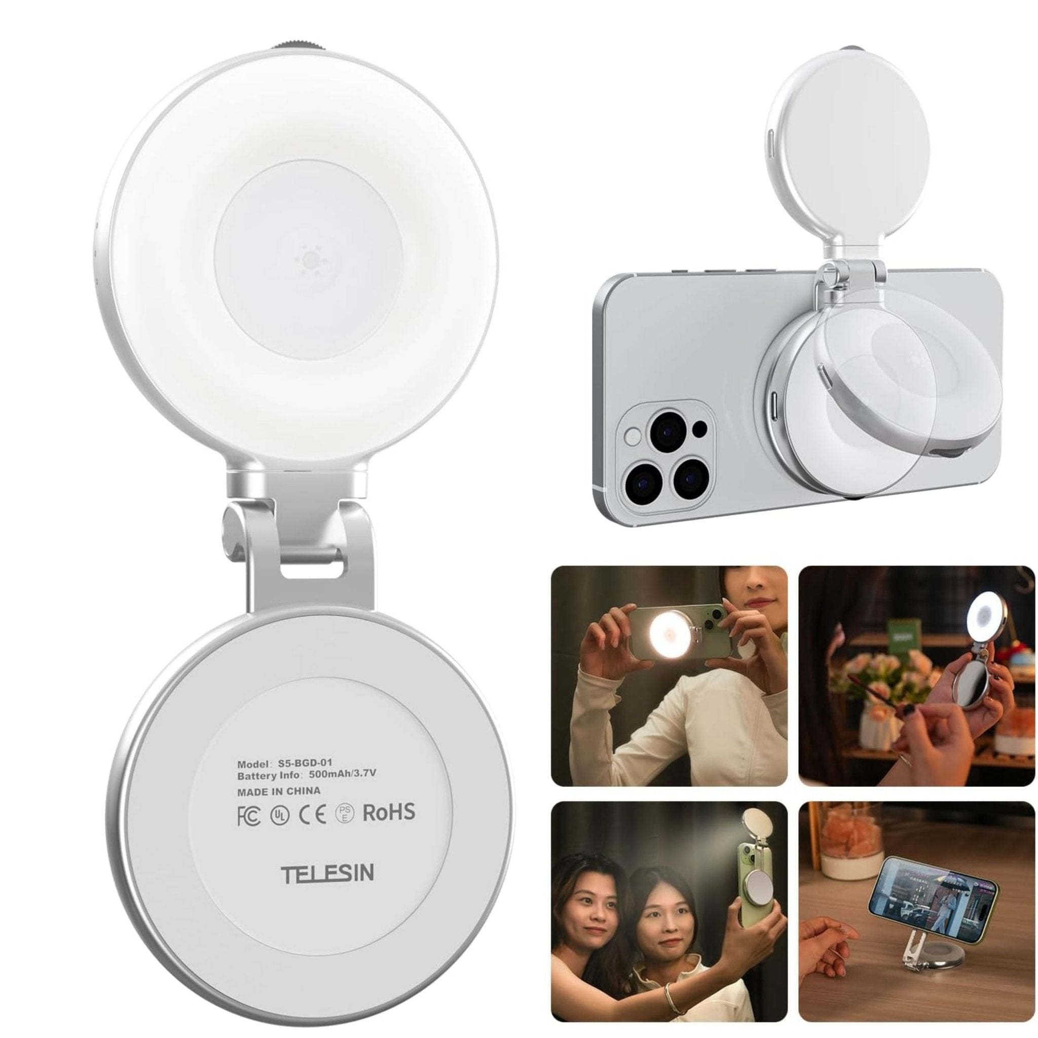 TELESIN C03 Magnetic Selfie Ring Light - White