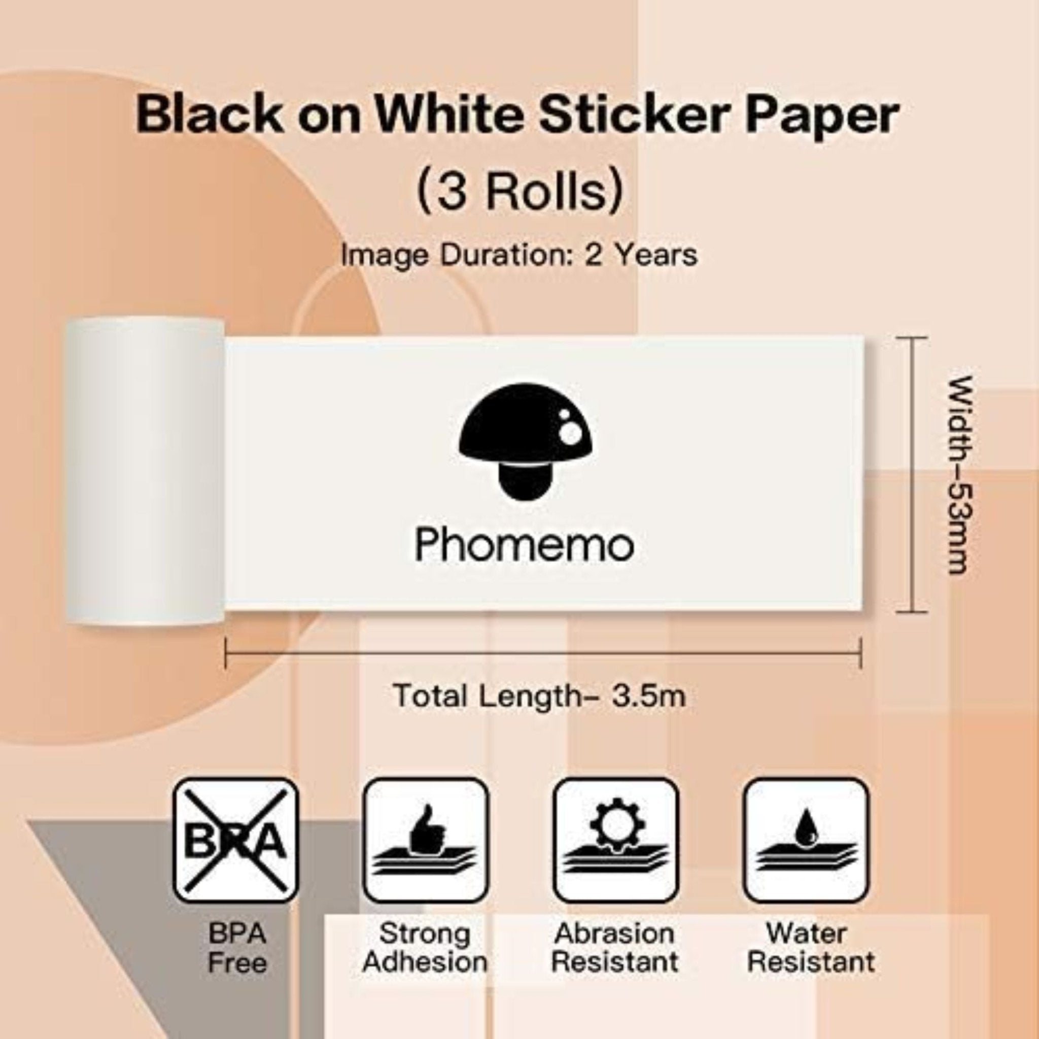 Thermal Paper Roll 50*3.5mm Printing sticker for Phomemo M02 & M02 Pro & M02S & M03 thermal printer | 3 Rolls