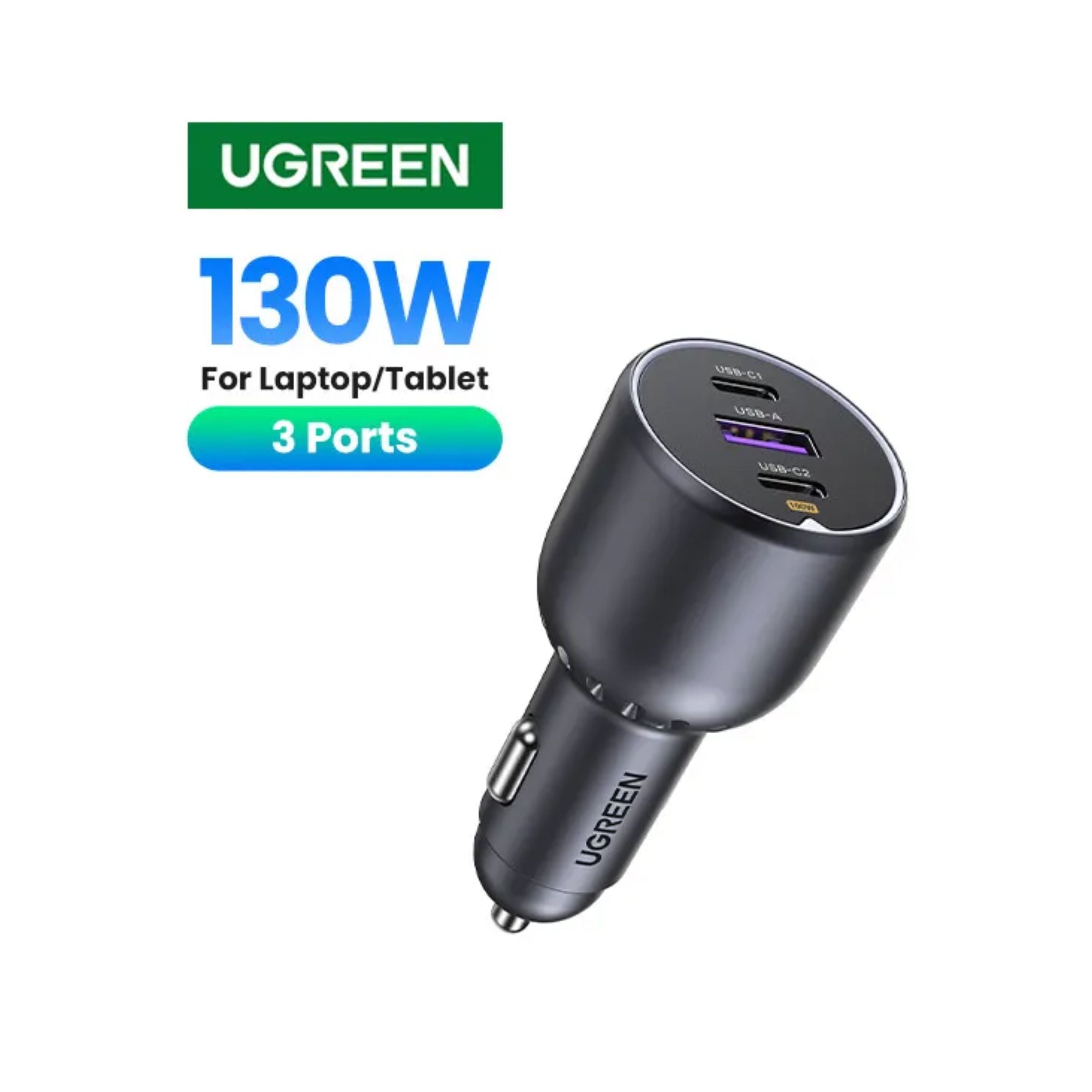 UGREEN 130W 3-Port Fast Car Charger - Gray