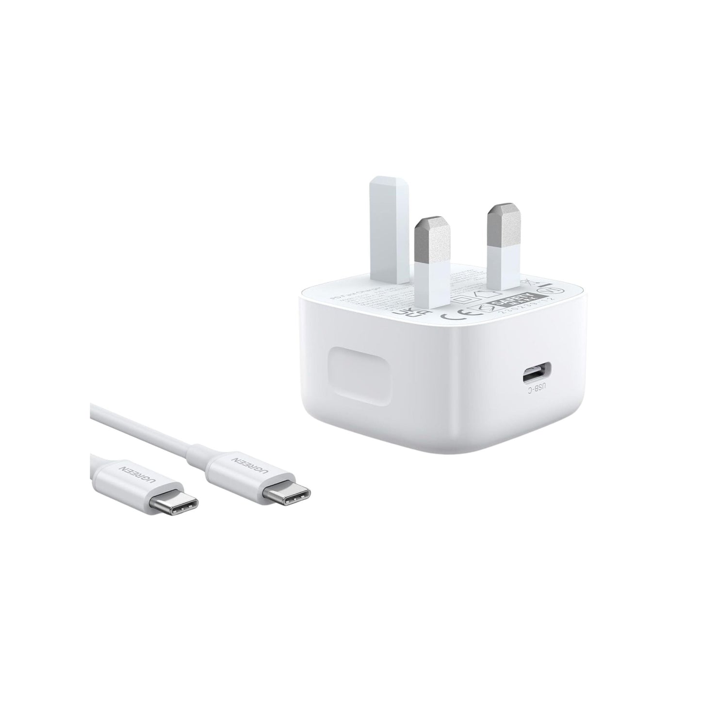 UGREEN 20W Pd Fast Charger with USB-C to USB-C Cable 1m - White