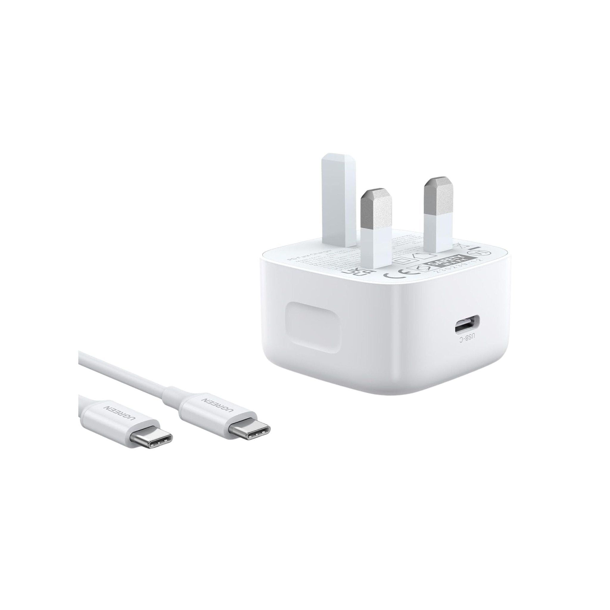 UGREEN 20W Pd Fast Charger with USB-C to USB-C Cable 1m - White