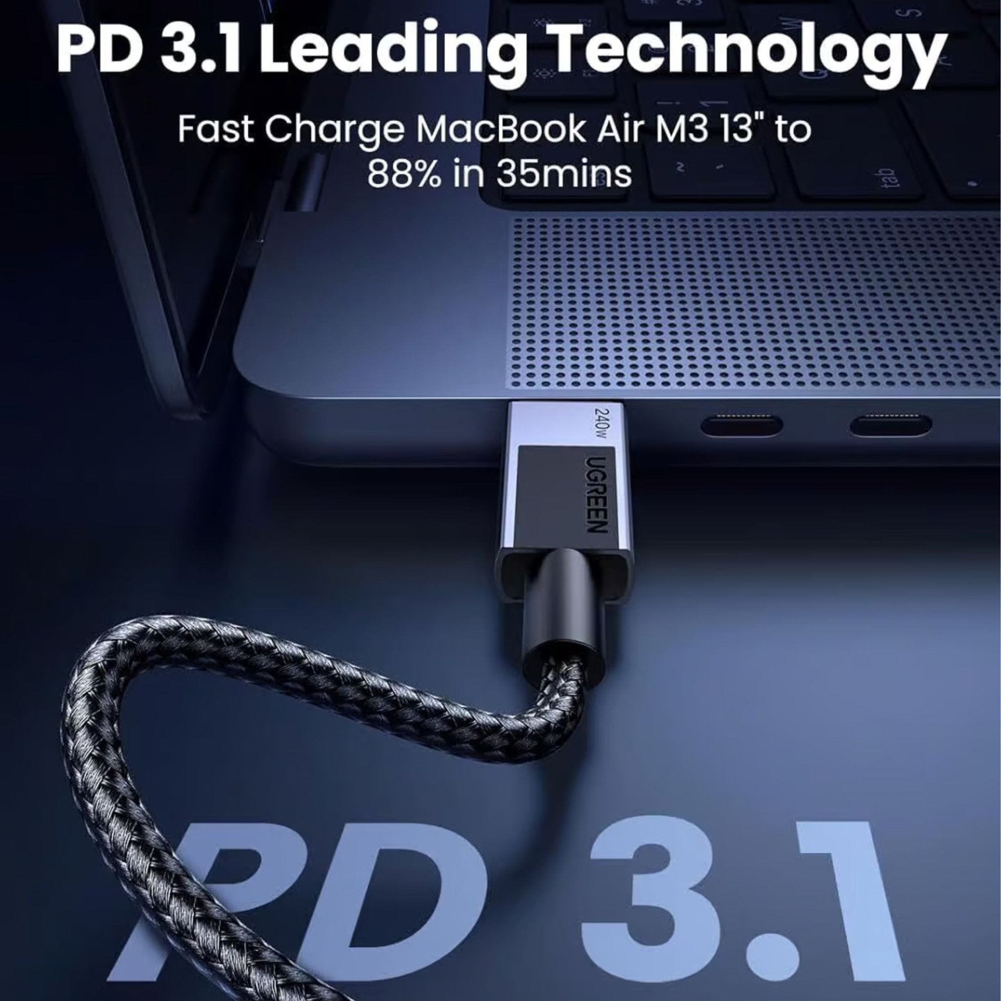 UGREEN 240W USB-C To USB-C PD Fast Charging Braided Cable 2m - Black