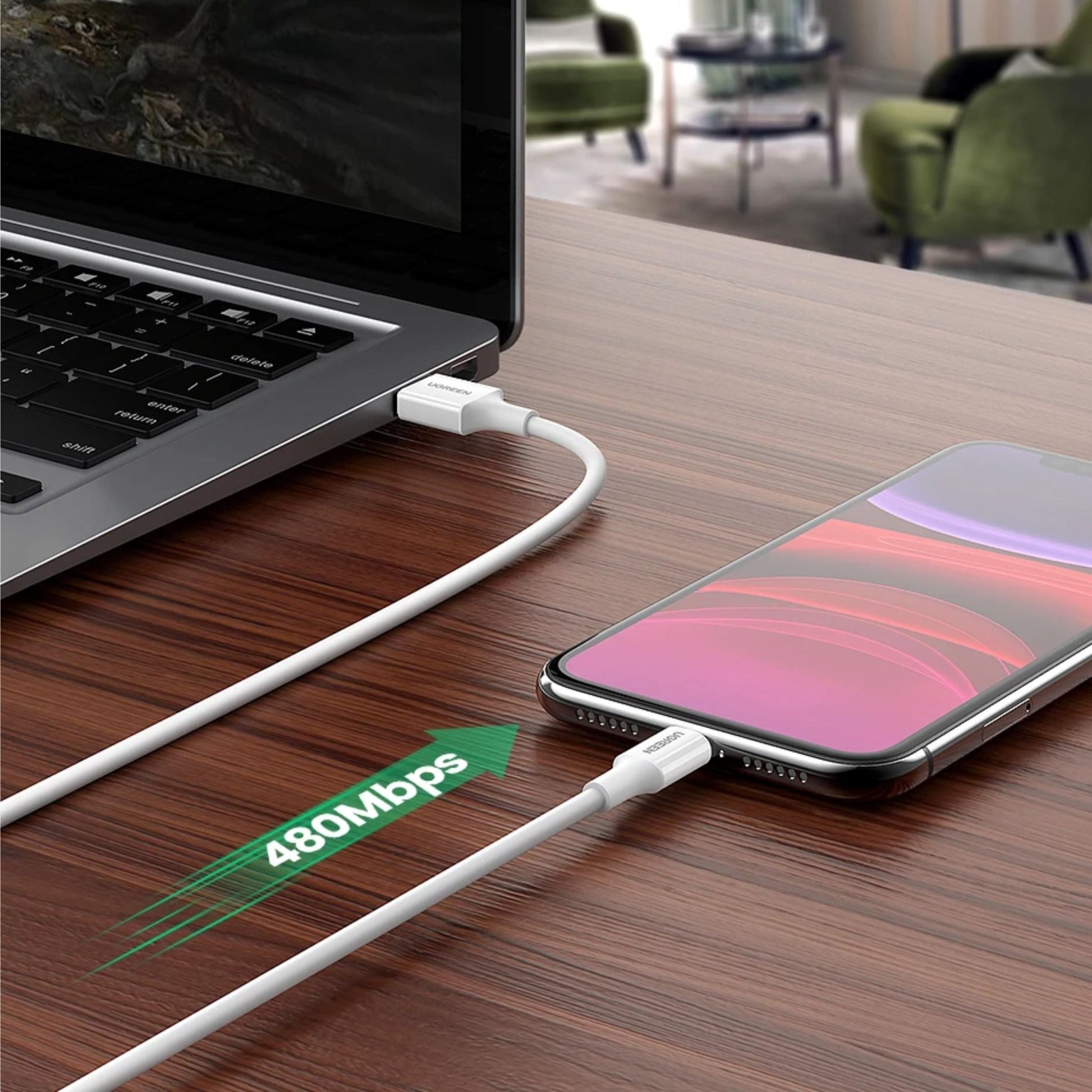 UGREEN 2.4A USB-A to Lightning PD Fast Charging Cable 1m - White