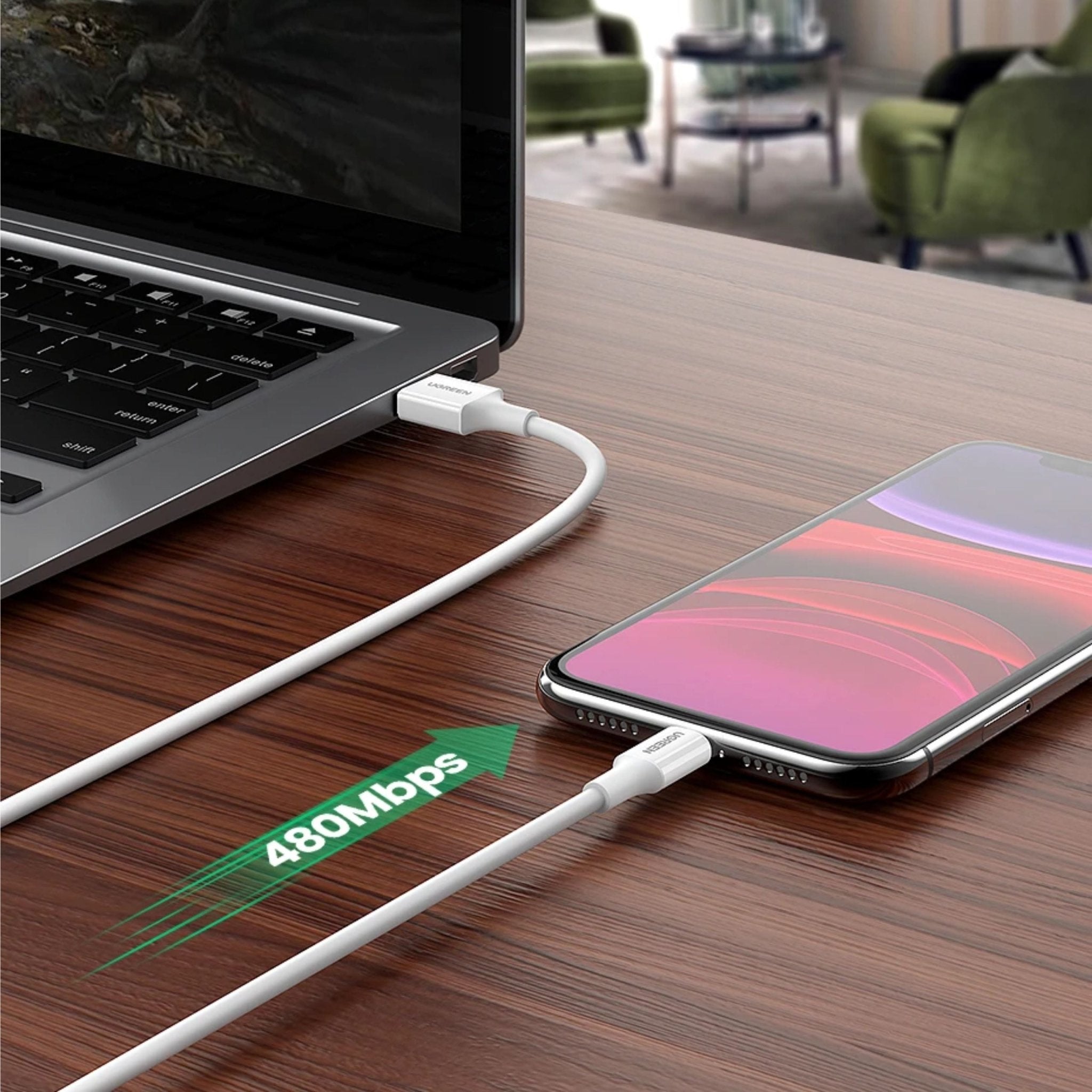 UGREEN 2.4A USB-A to Lightning PD Fast Charging Cable 1m - White