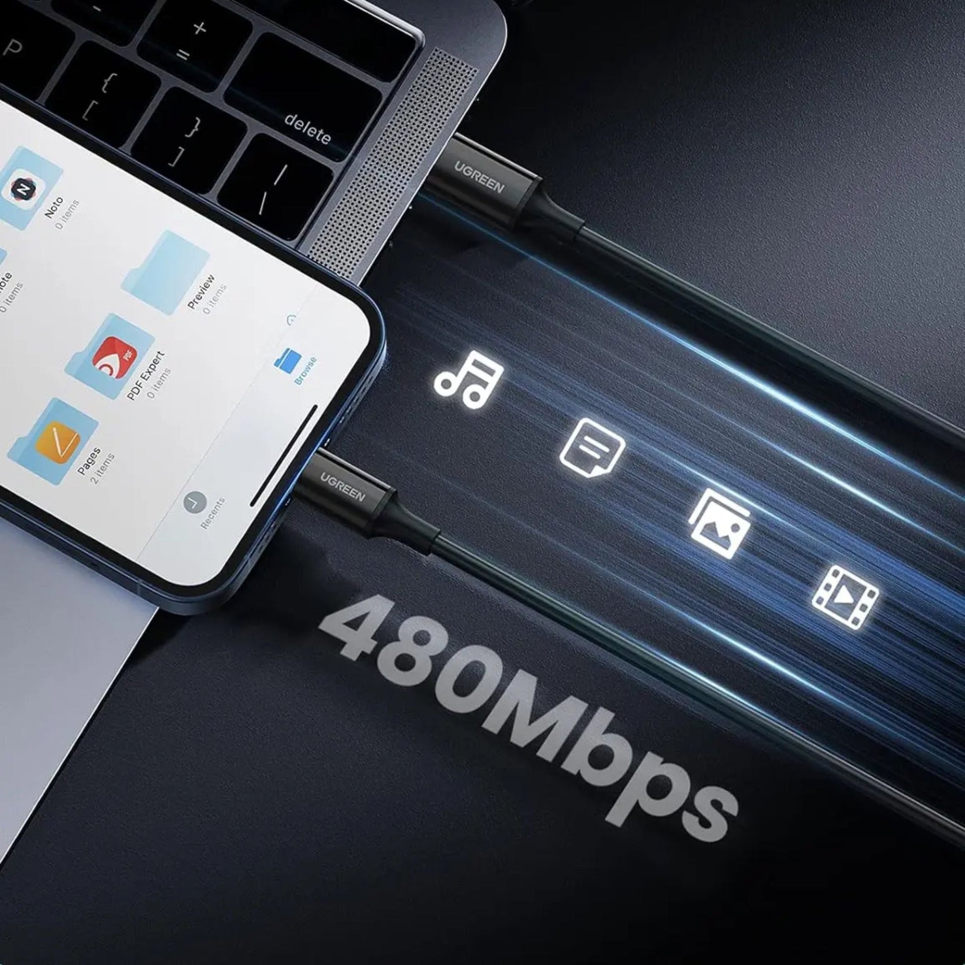 UGREEN 60W USB-C to Lightning PD Fast Charging Cable 1m - Black