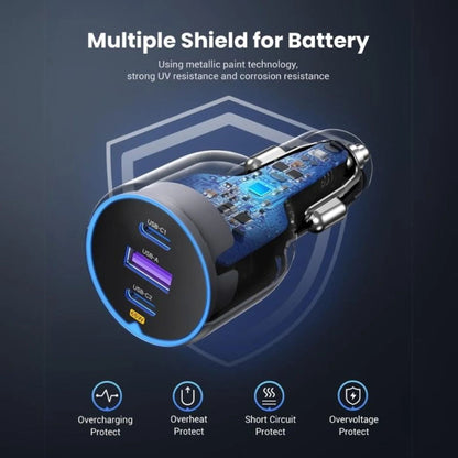 UGREEN 75W 3-Port Fast Car Charger - Grey