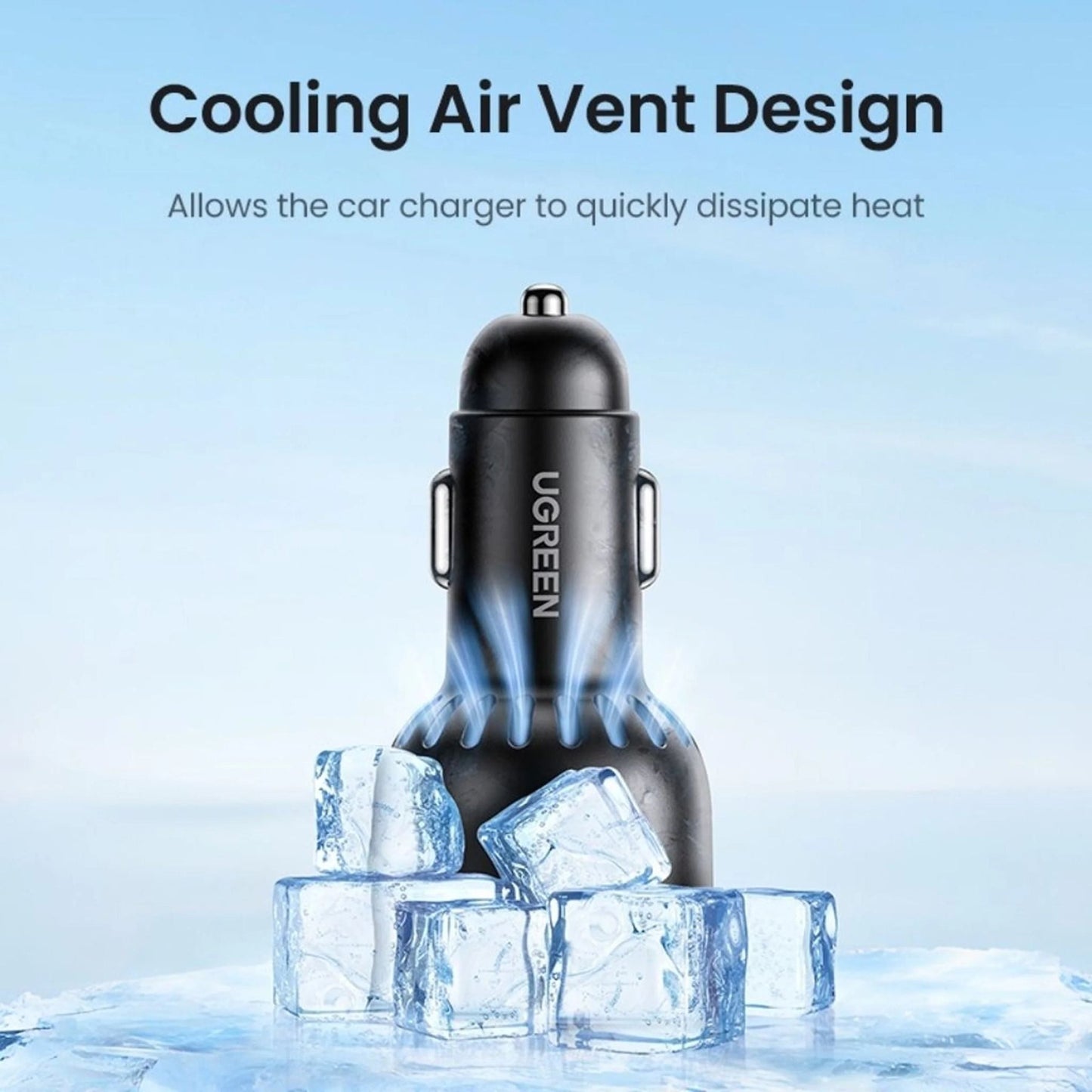 UGREEN 75W 3-Port Fast Car Charger - Grey