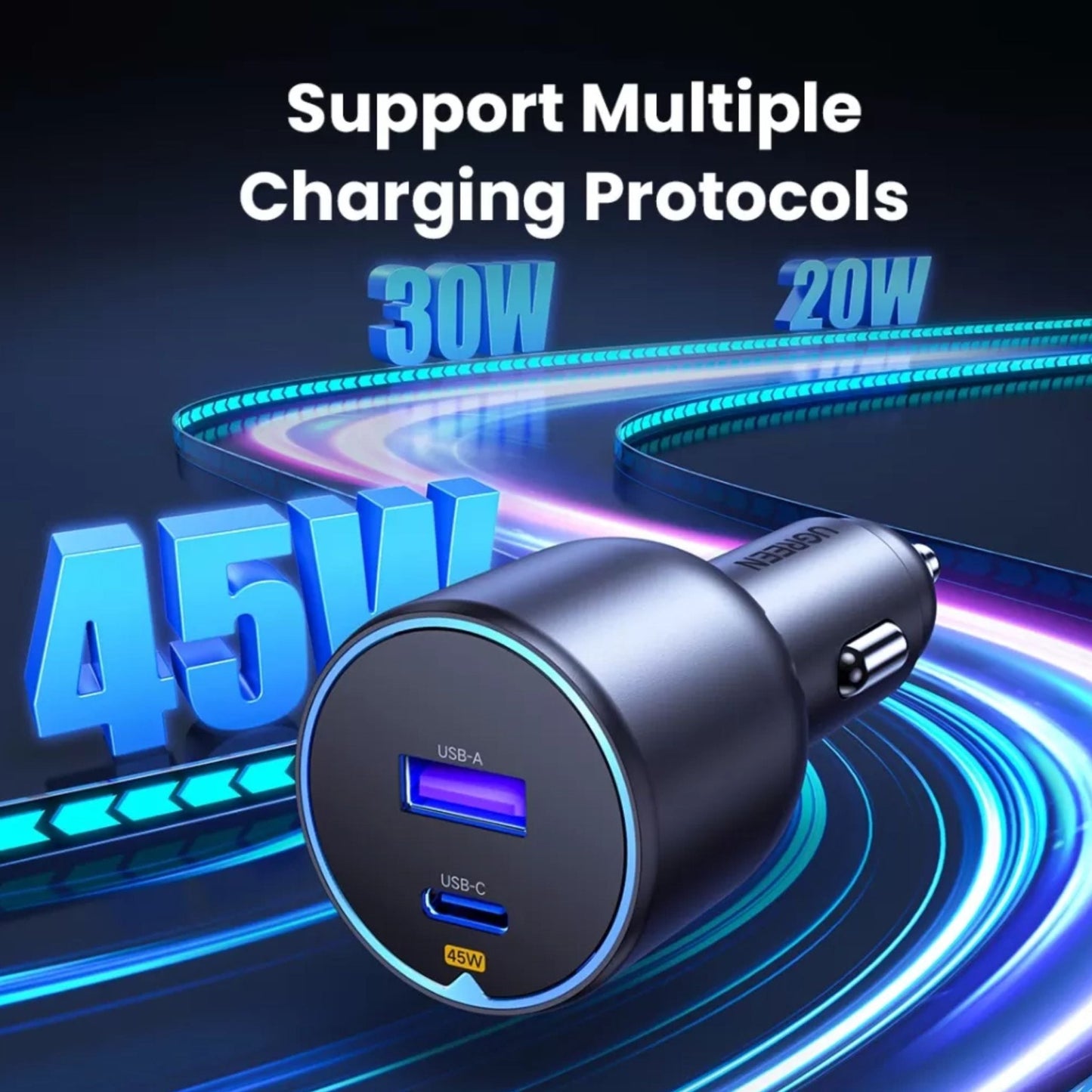 UGREEN Fast car Charger 63W 2-port USB-C/USB-A - Gray 
