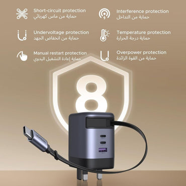 UGREEN NEXUD PRO 100W Wall Charger with Retractable USB-C Cable - Black