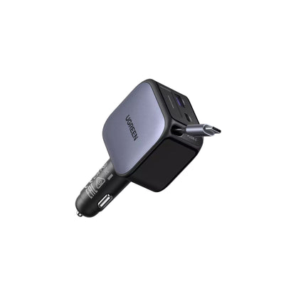 UGREEN Nexode 90W 2-Port Fast Car Charger with Built-in Retractable USB-C Cable - Grey