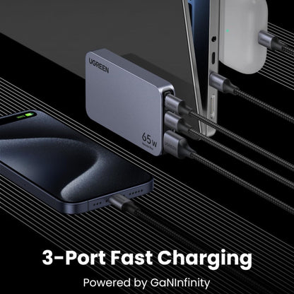UGREEN Nexode Pro 65W 3-Port GaN Ultra-Slim Fast Charger US/UK/EU Plugs - Grey