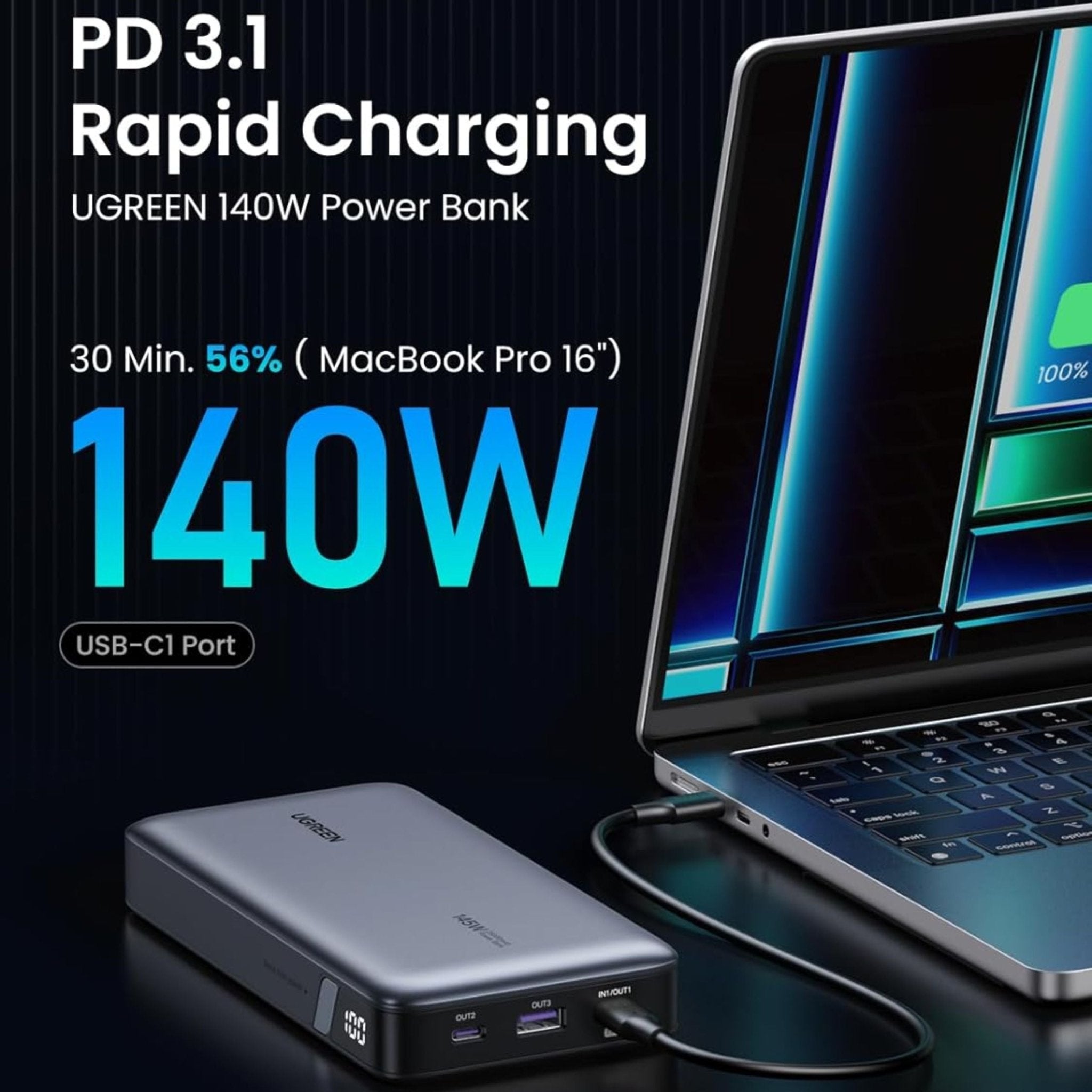 UGREEN PD 145W Fast Charging Power Bank 25000mAh - Black