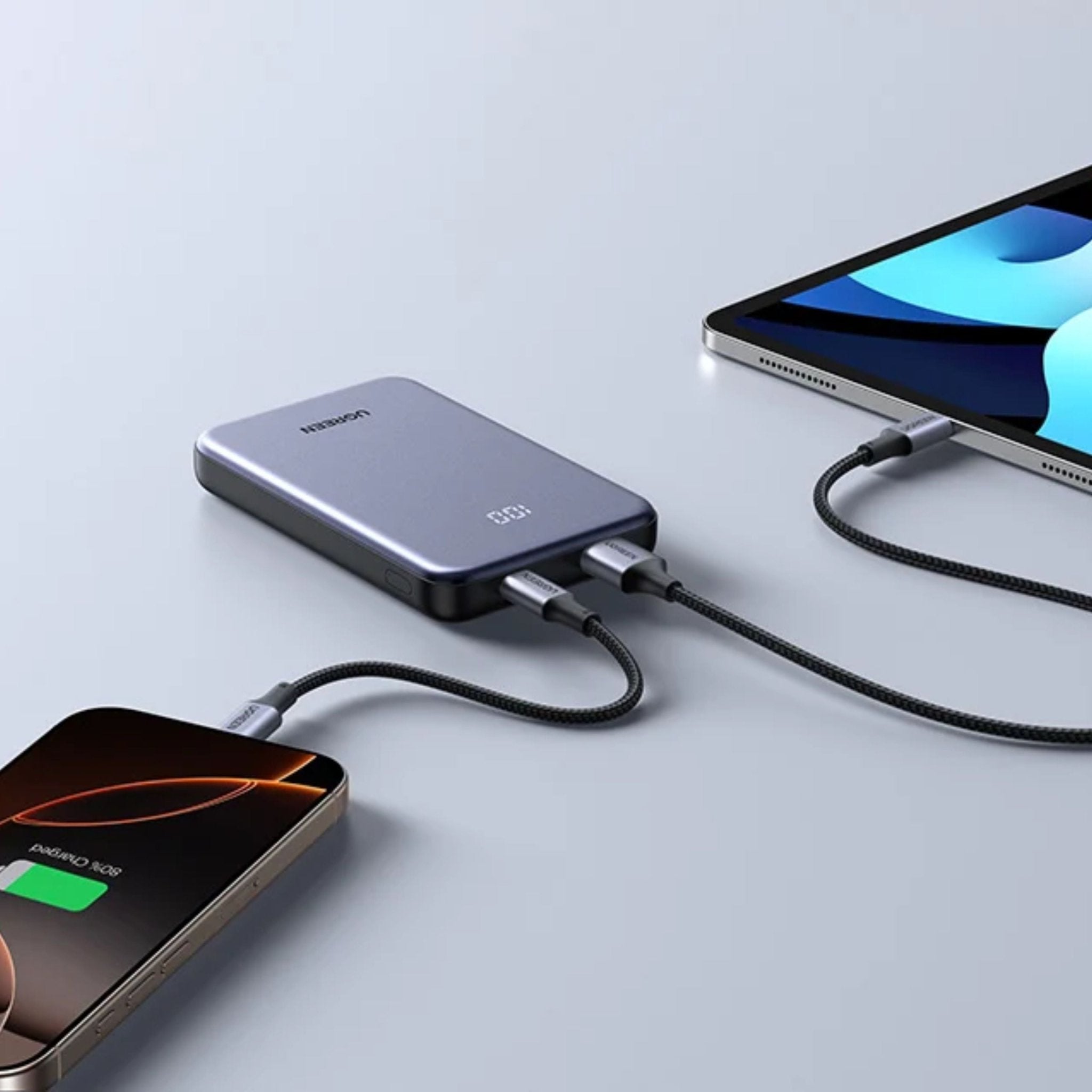 UGREEN Two-Way Fast Charging 10000mAh Power Bank 20W PD, USB + USB-C - Gray