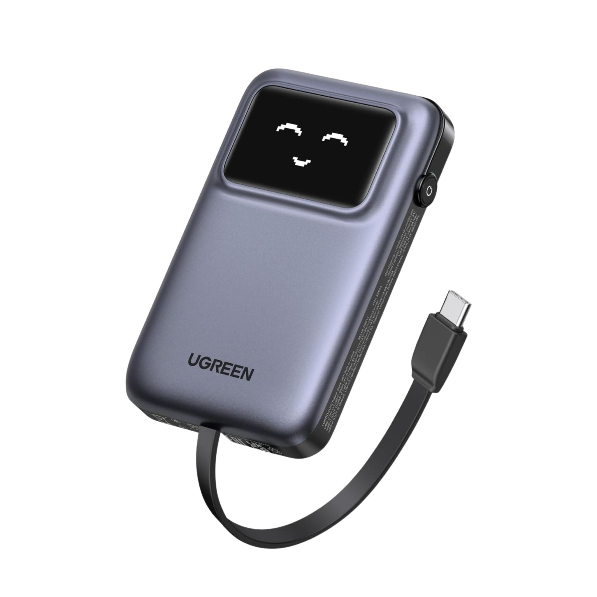 UGREEN Uno 10000mAh Quick Charging 30W Power Bank With Build-in USB-C Cable - Grey