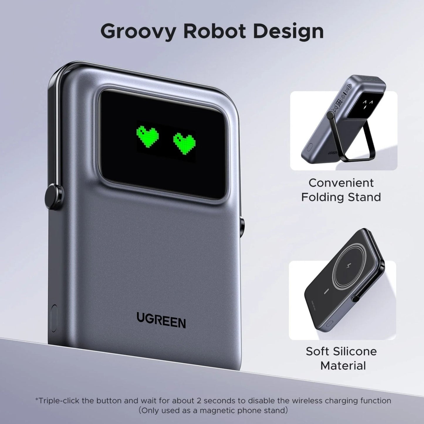 UGREEN Uno Qi2 20W Magnetic Wireless Power Bank 10000mAh Built-In Stand - Purple