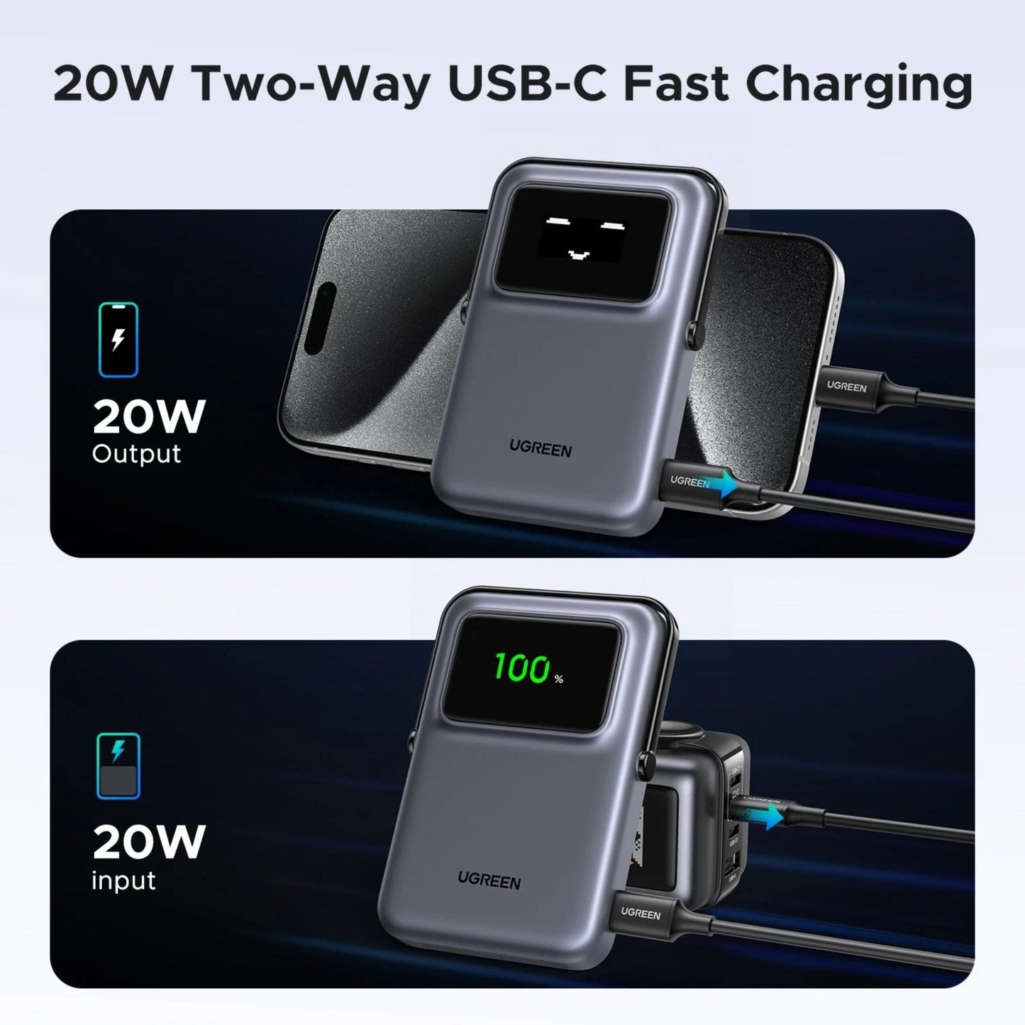 UGREEN Uno Qi2 20W Magnetic Wireless Power Bank 10000mAh Built-In Stand - Purple