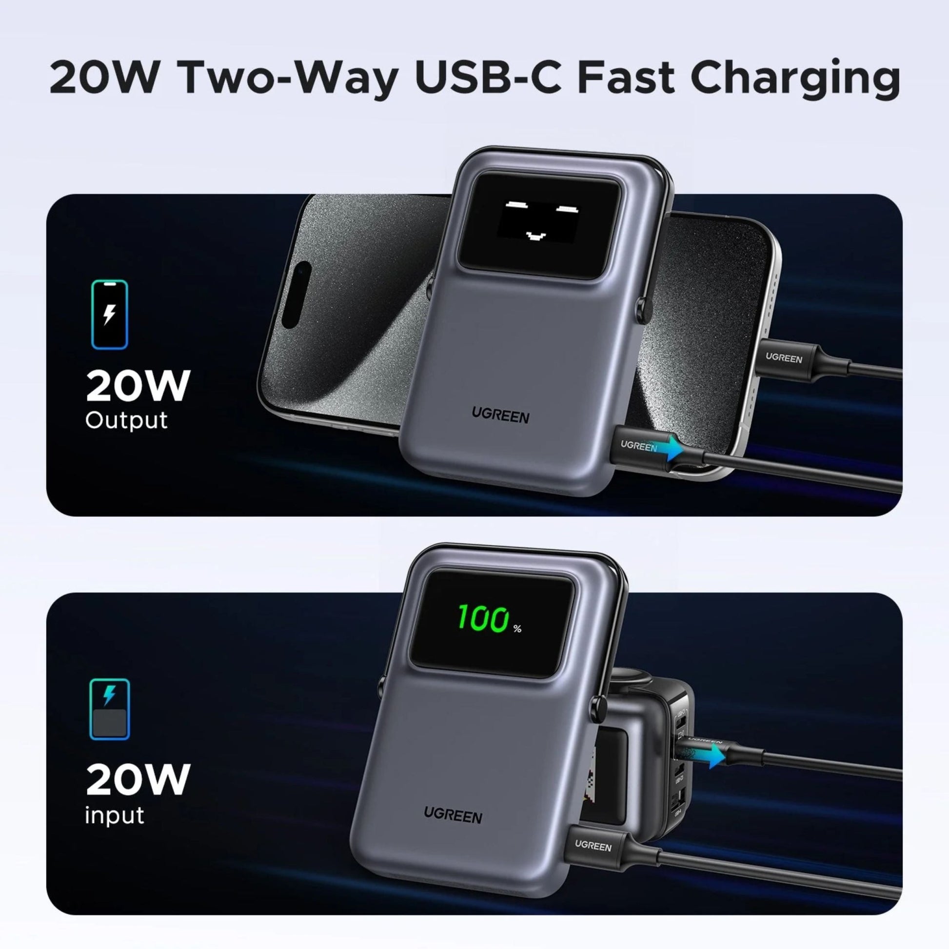 UGREEN Uno Qi2 20W Magnetic Wireless Power Bank 10000mAh Built-In Stand - Purple