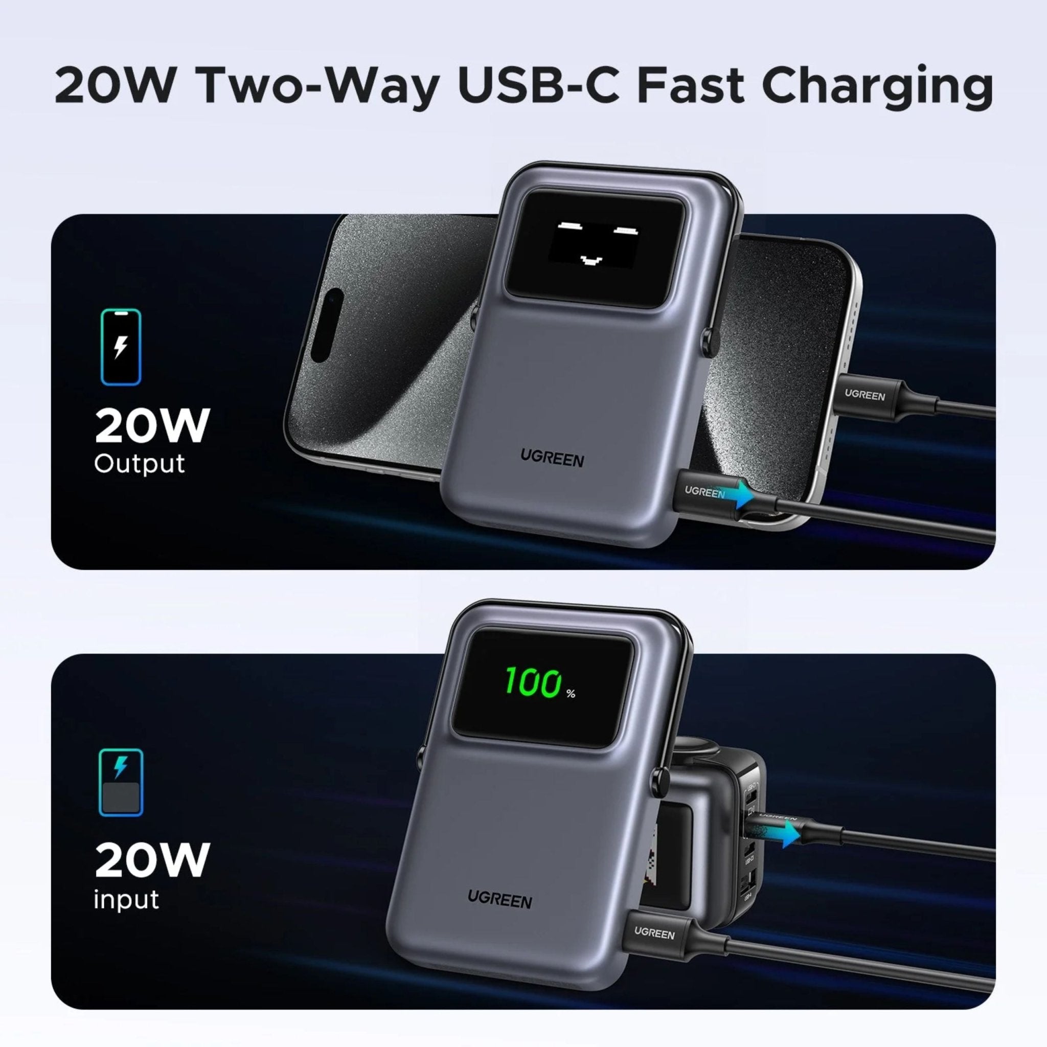 UGREEN Uno Qi2 20W Magnetic Wireless Power Bank 10000mAh Built-In Stand - Purple