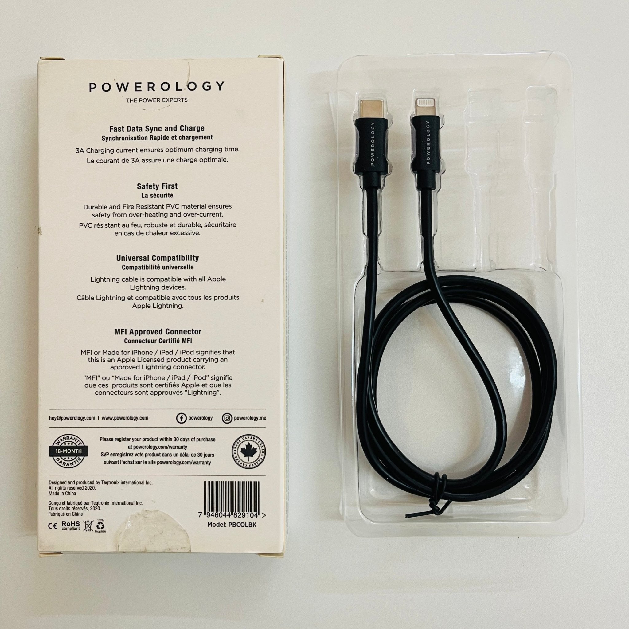 Used - Powerology USB-C To Lightning Cable 0.9m/3ft And 0.25m/0.8ft Combo