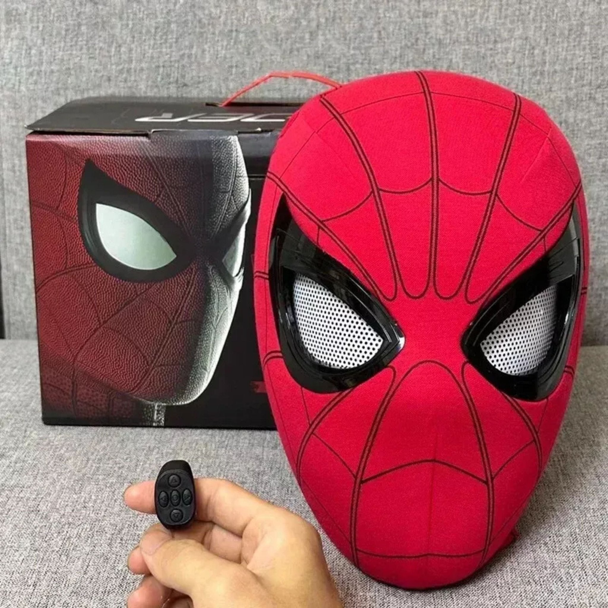 Visor Spider Man Cosplay Electric Mask Movable Eyes, Ring Remote Control Prop