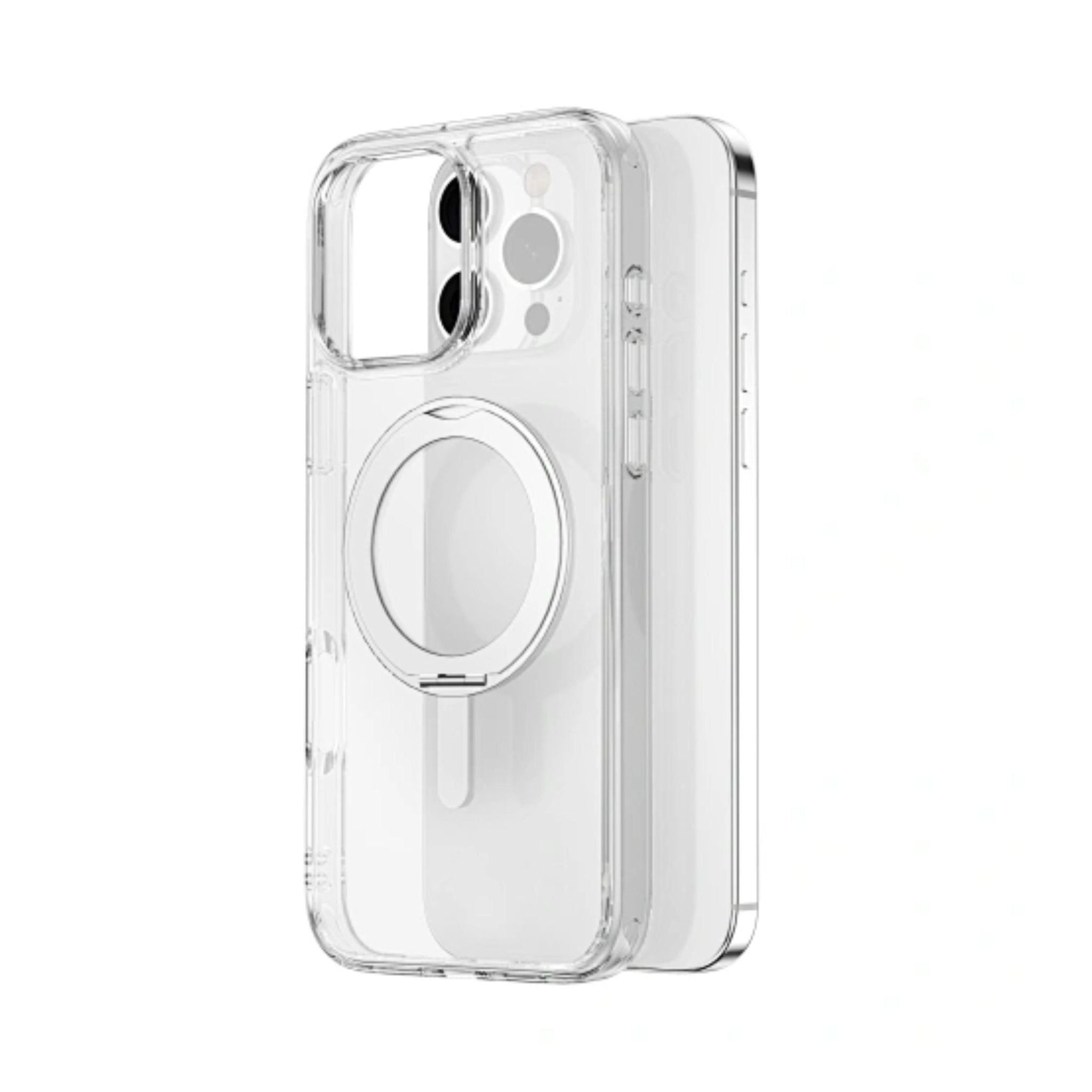 WIWU Magsafe iShield Ultra Case with Rotating Stand for iPhone 16 Pro Max Transparent - Silver