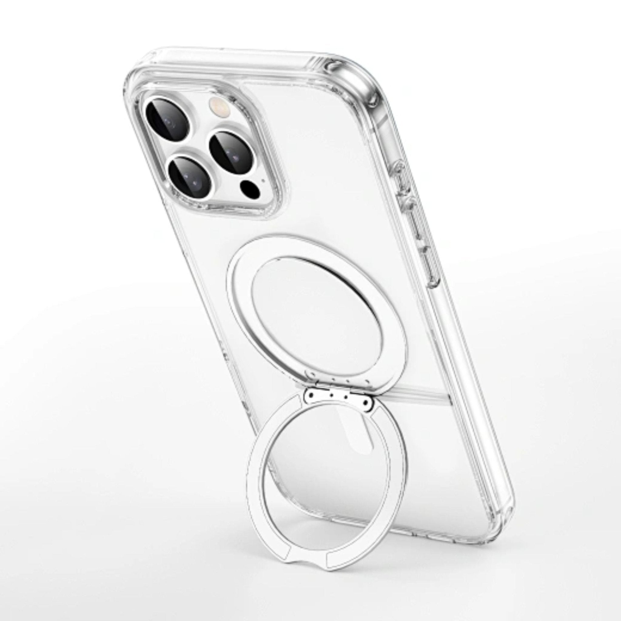 WIWU Magsafe iShield Ultra Case with Rotating Stand for iPhone 16 Pro Max Transparent - Silver