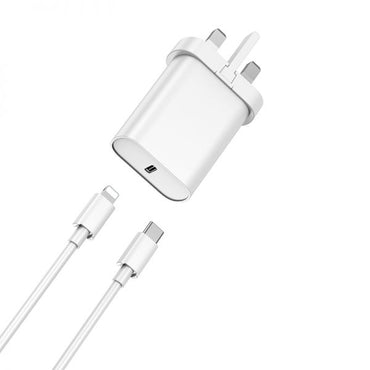WiWU Quick 20W PD UK Fast Charger with Type-C to Lightning Cable - White