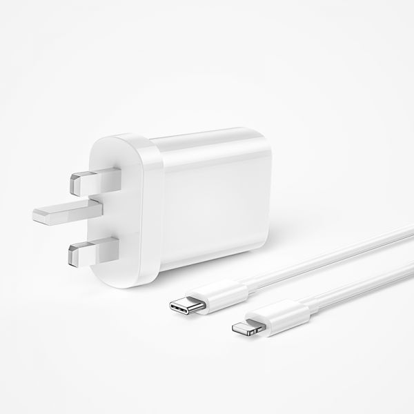 WiWU Quick 20W PD UK Fast Charger with Type-C to Lightning Cable - White