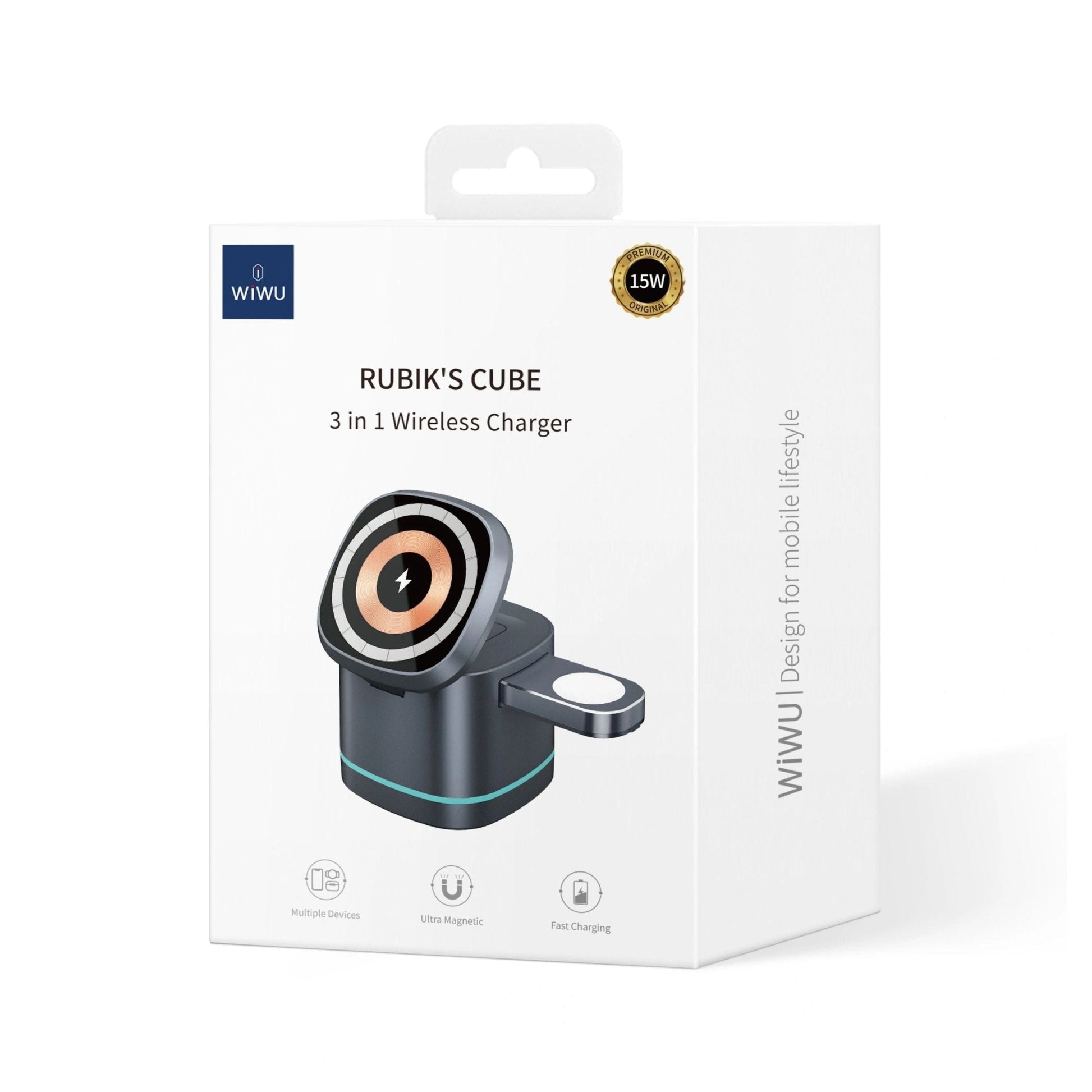 WiWU Rubik's Cube 3 in 1 Wireless Charger - Grey