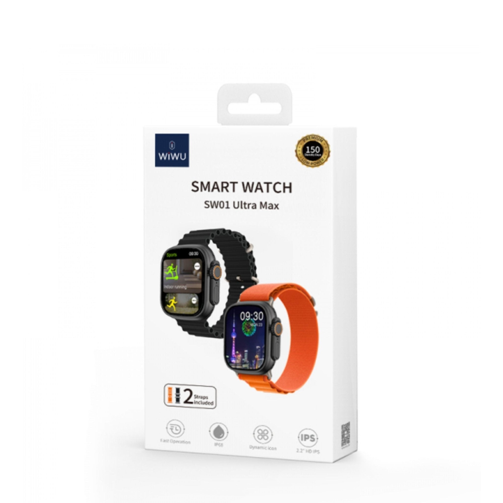 WiWU Smart Watch SW01 Ultra Max With 2 Strapes - Black