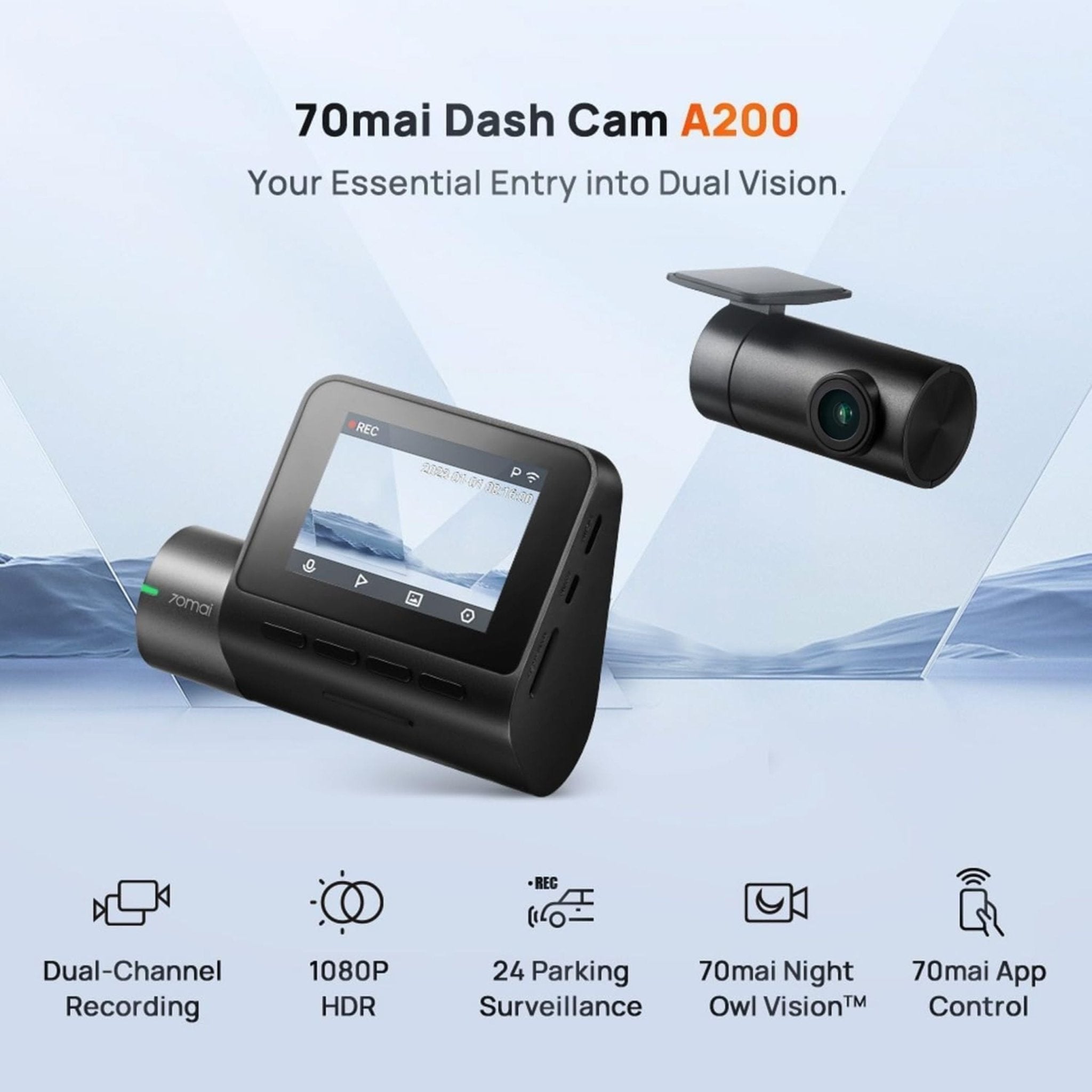 Xiaomi 70mai A200 Dash Cam and RC11 Rear Cam Set - Black